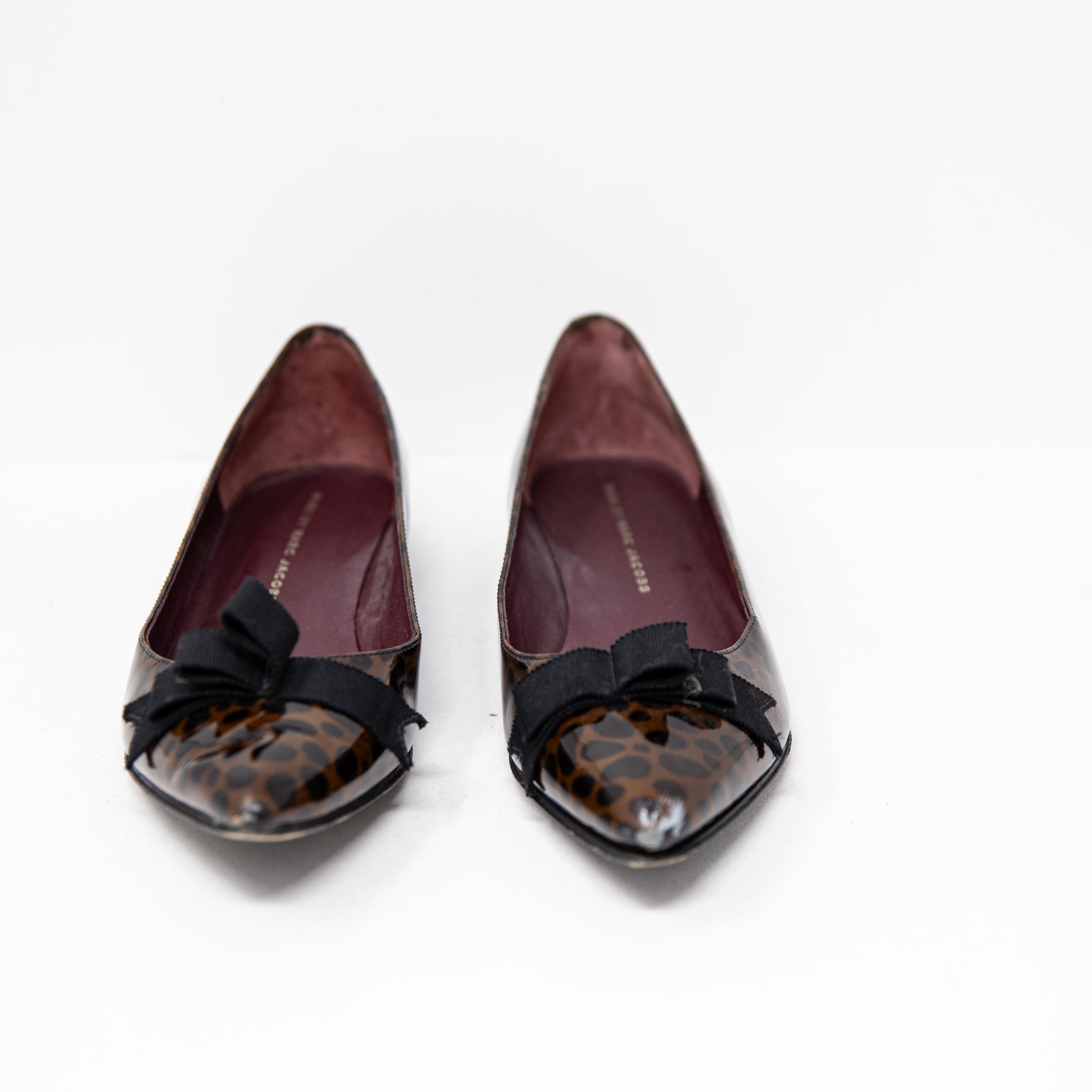 Marc By Marc Jacobs Patent Leather Spotted Animal Print Pointed Toe Ballet Flats
