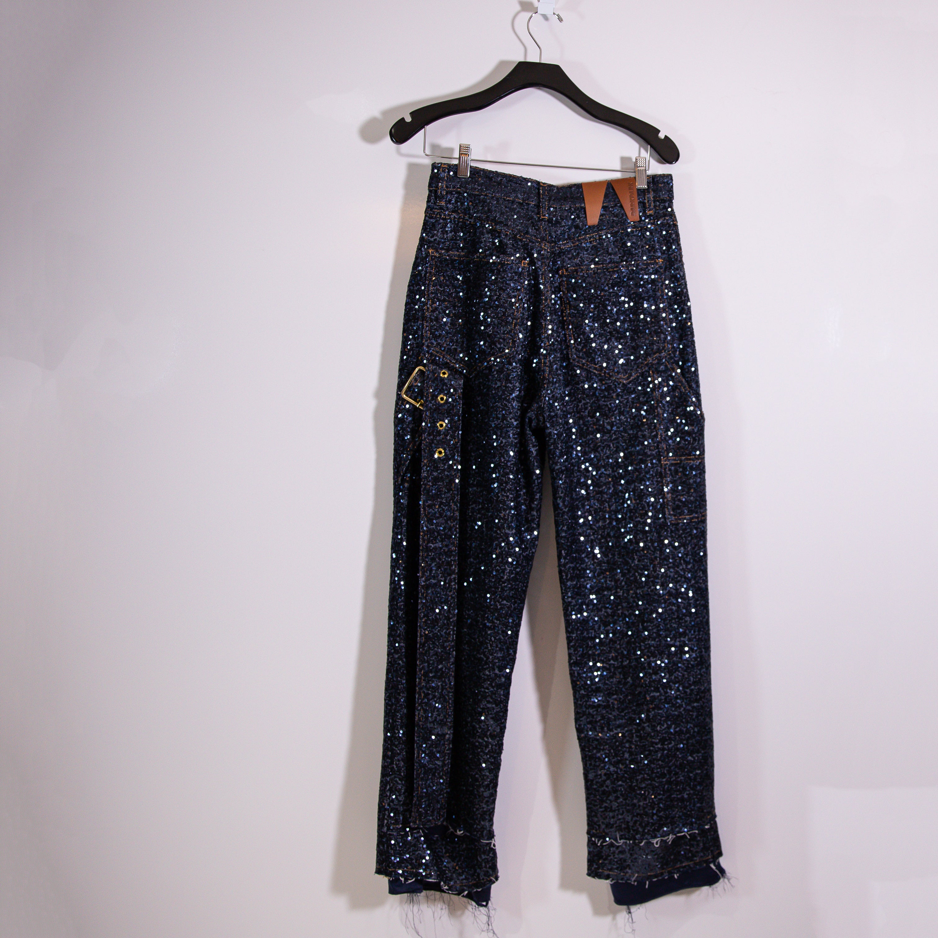 Darkpark Women's Sequin Sparkle Embellished Cotton Blend Straight Leg Jeans XS