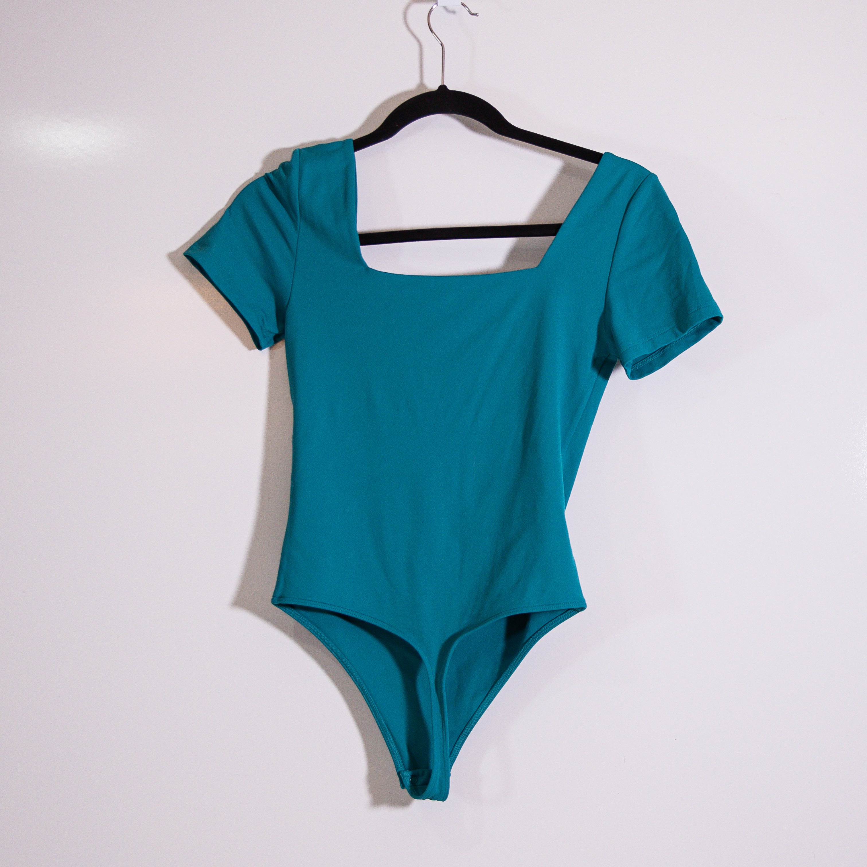 Aritzia Contour Squareneck Short Sleeve One Piece Bodysuit Teal Blue Small