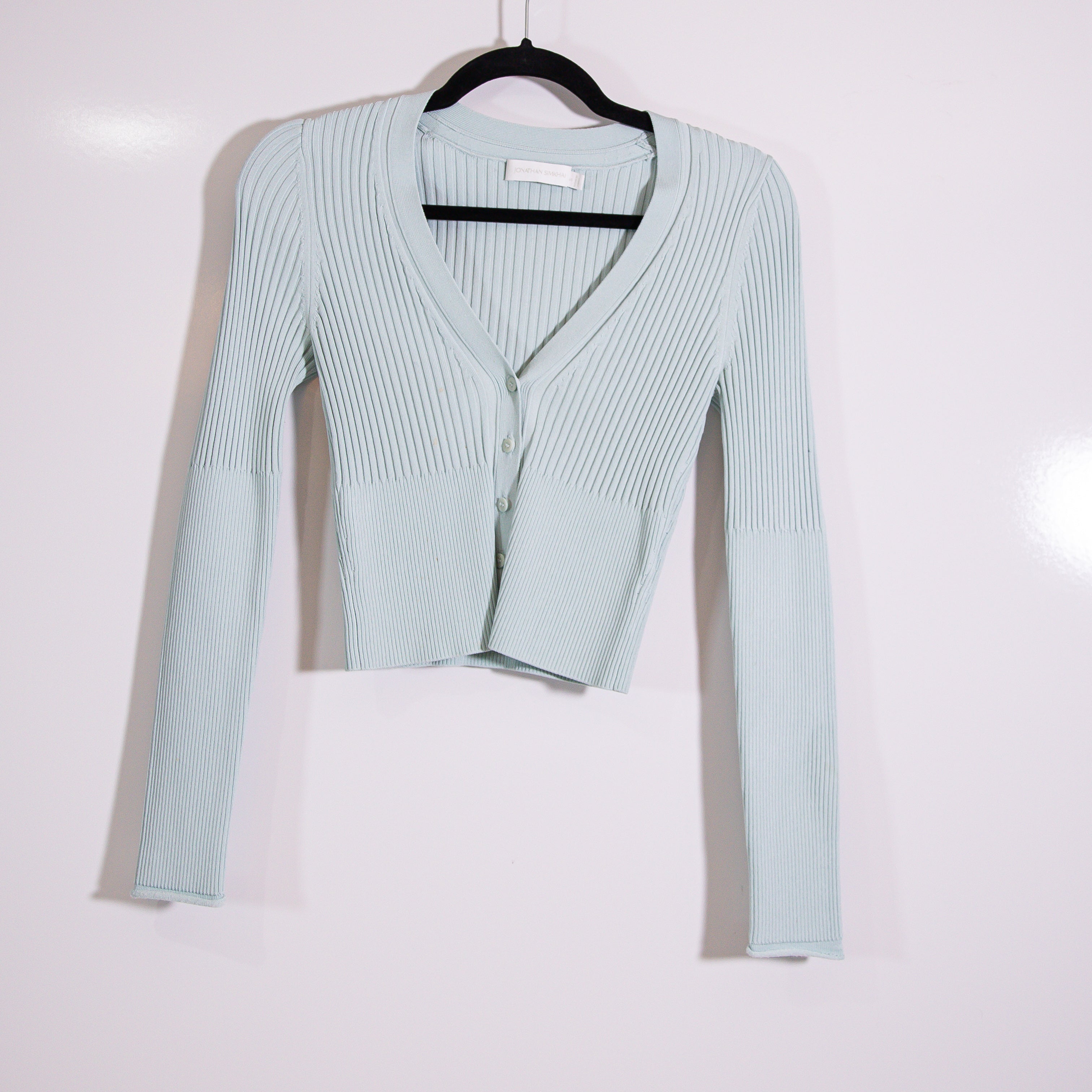 Jonathan Simkhai Women’s Ailany Ribbed Knit Stretch Shrunken Cardigan Sweater S