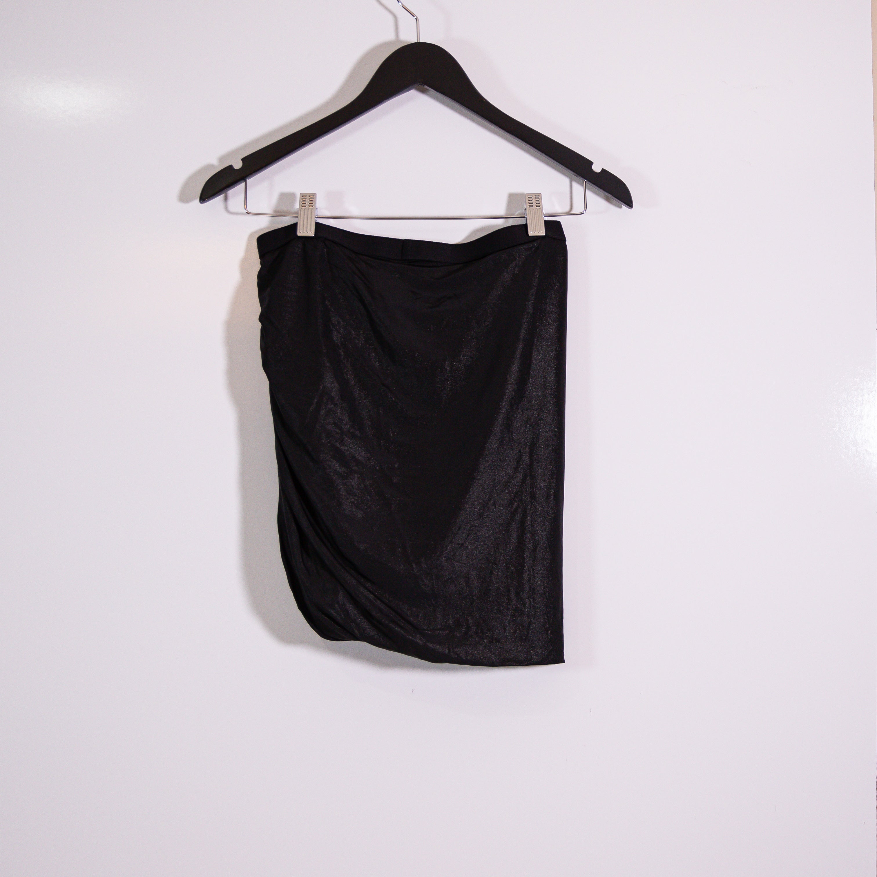 Rick Owens Lilies Draped Ruched Stretch Knit Black Metallic Mini Skirt 6