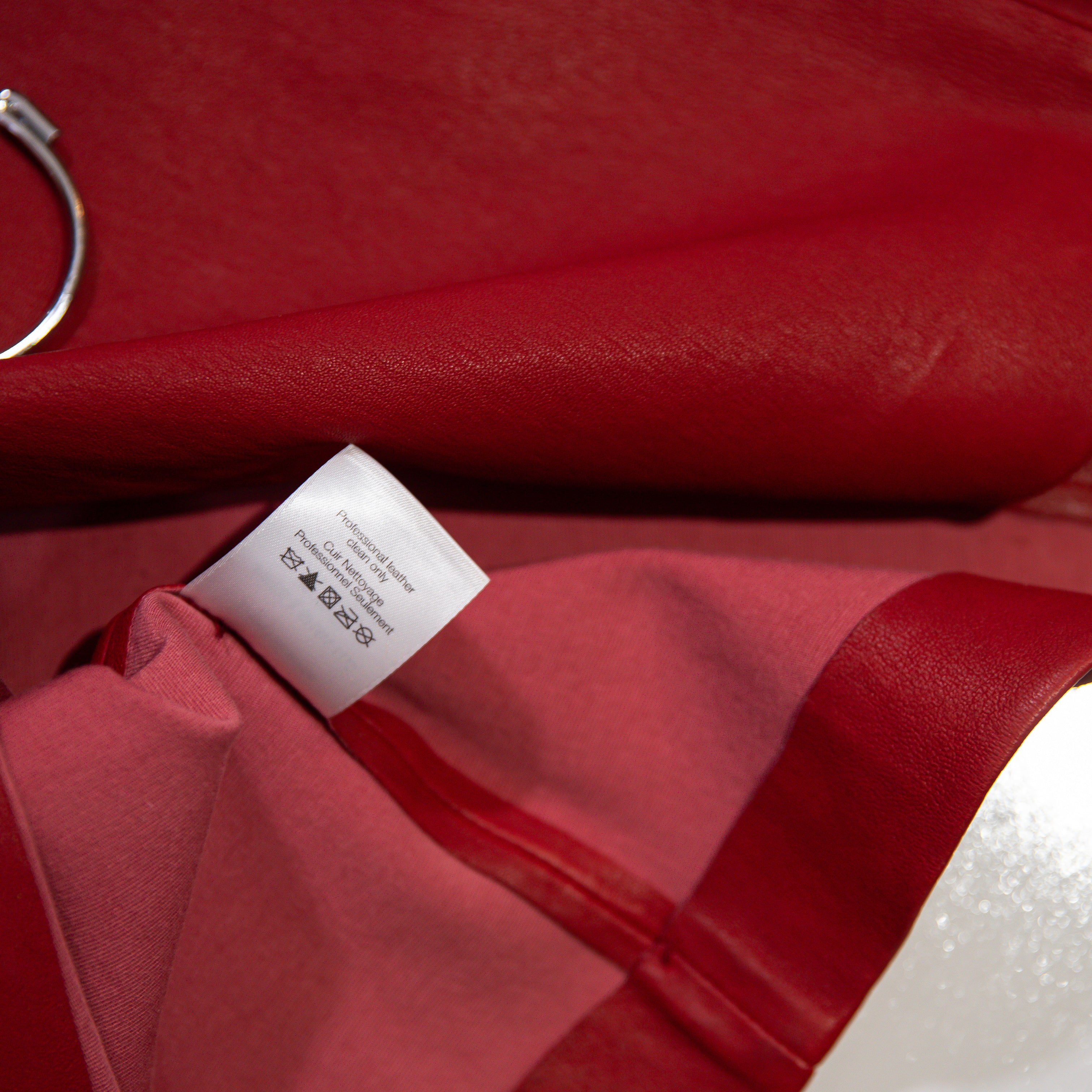 Veronica Beard Kaliyah Genuine Lamb Leather Straight Pencil Skirt Solid Red 2