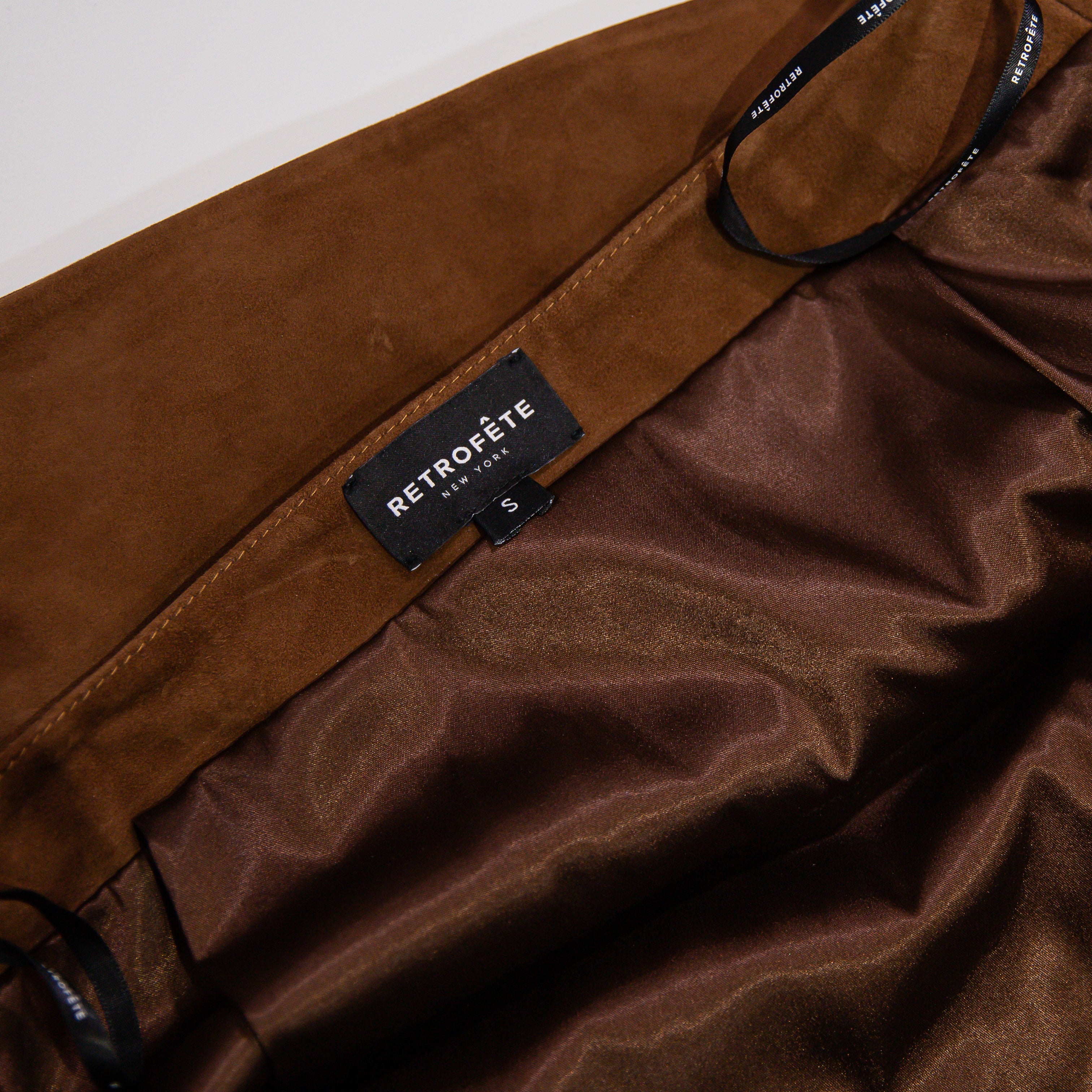 Retrofete Valerie Genuine Suede Leather Side Zip Mini Skirt Toffee Brown Small