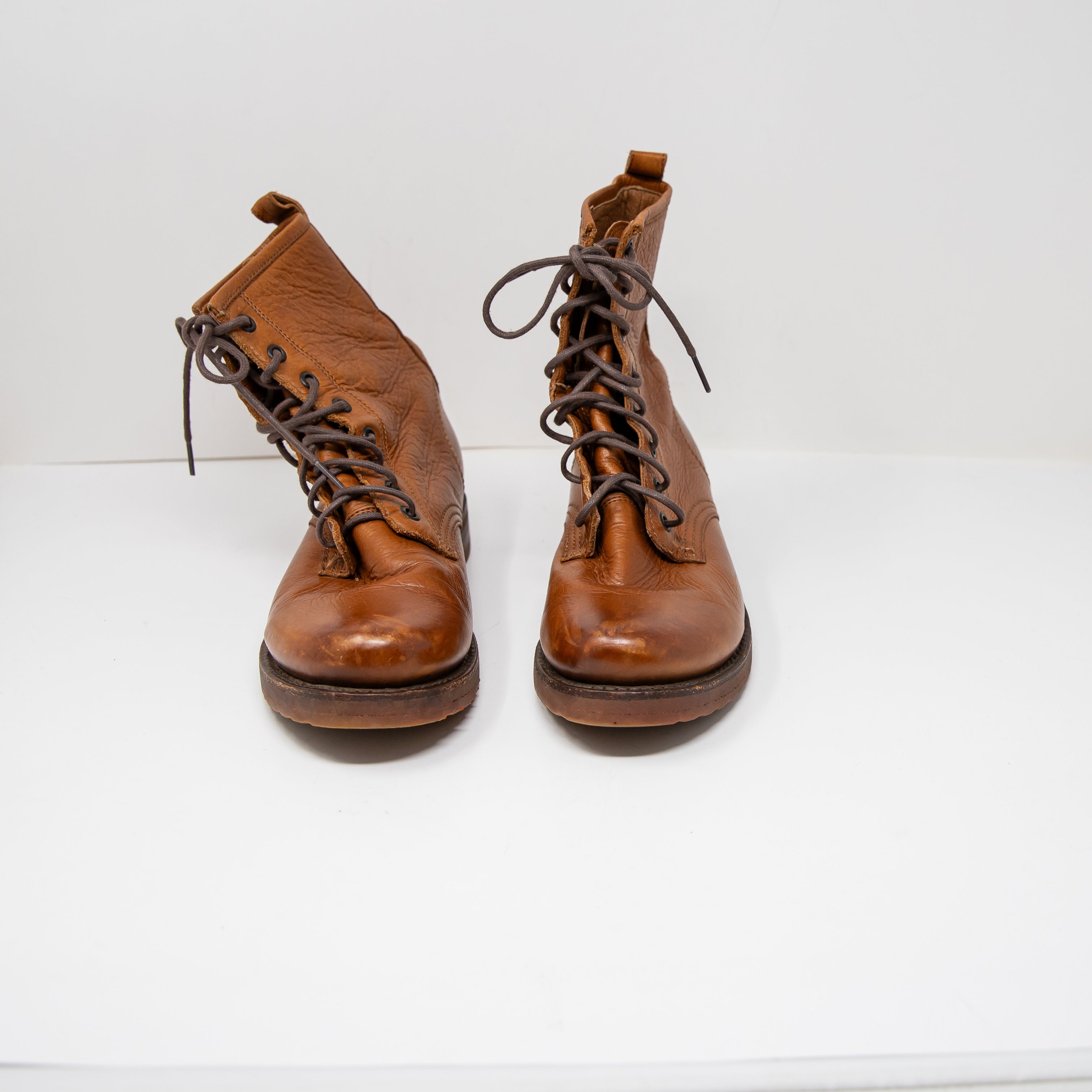 Frye Women's Veronica Flex Combat Lace Up Leather Boots Shoes Caramel Avalon 8.5