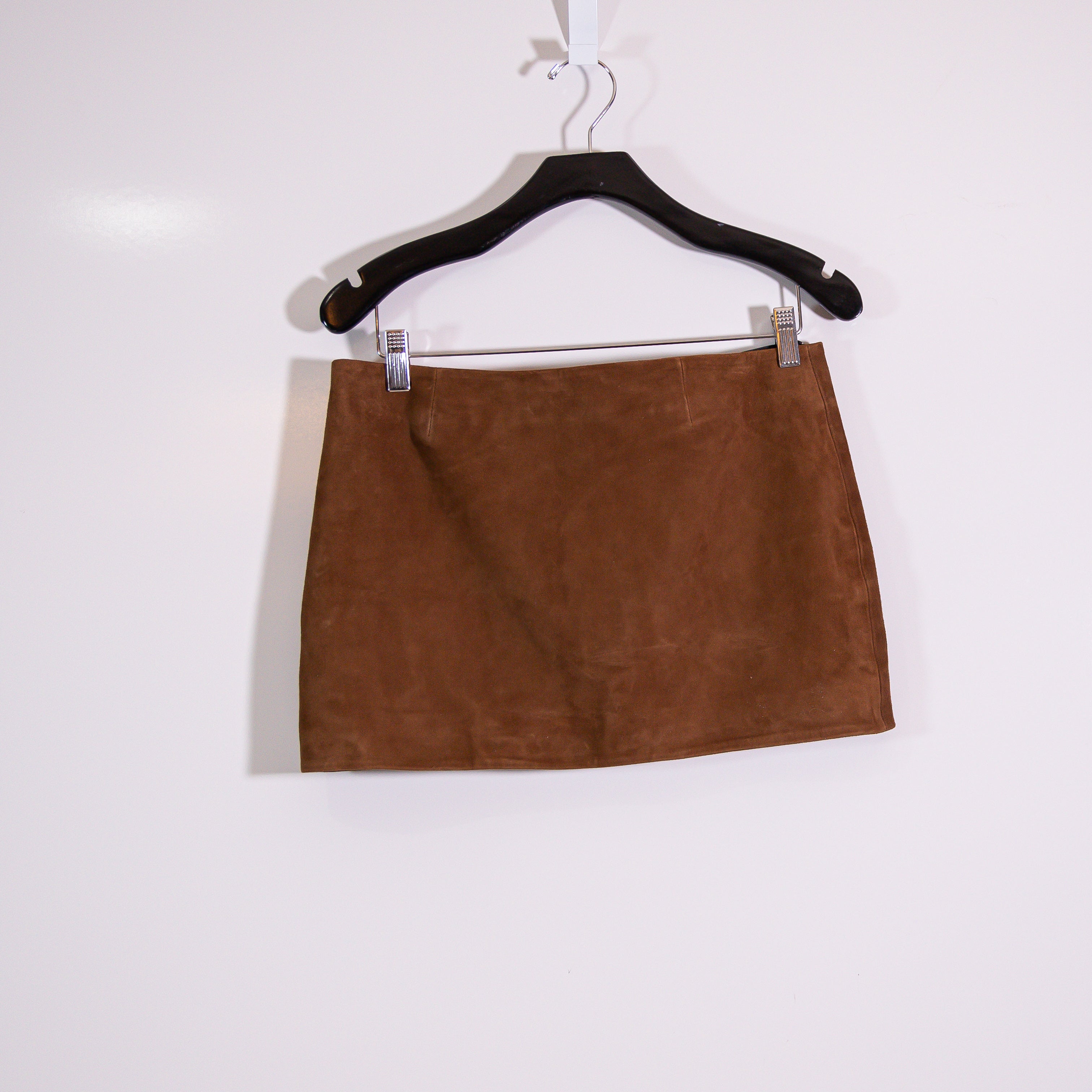 Retrofete Valerie Genuine Suede Leather Side Zip Mini Skirt Toffee Brown Small