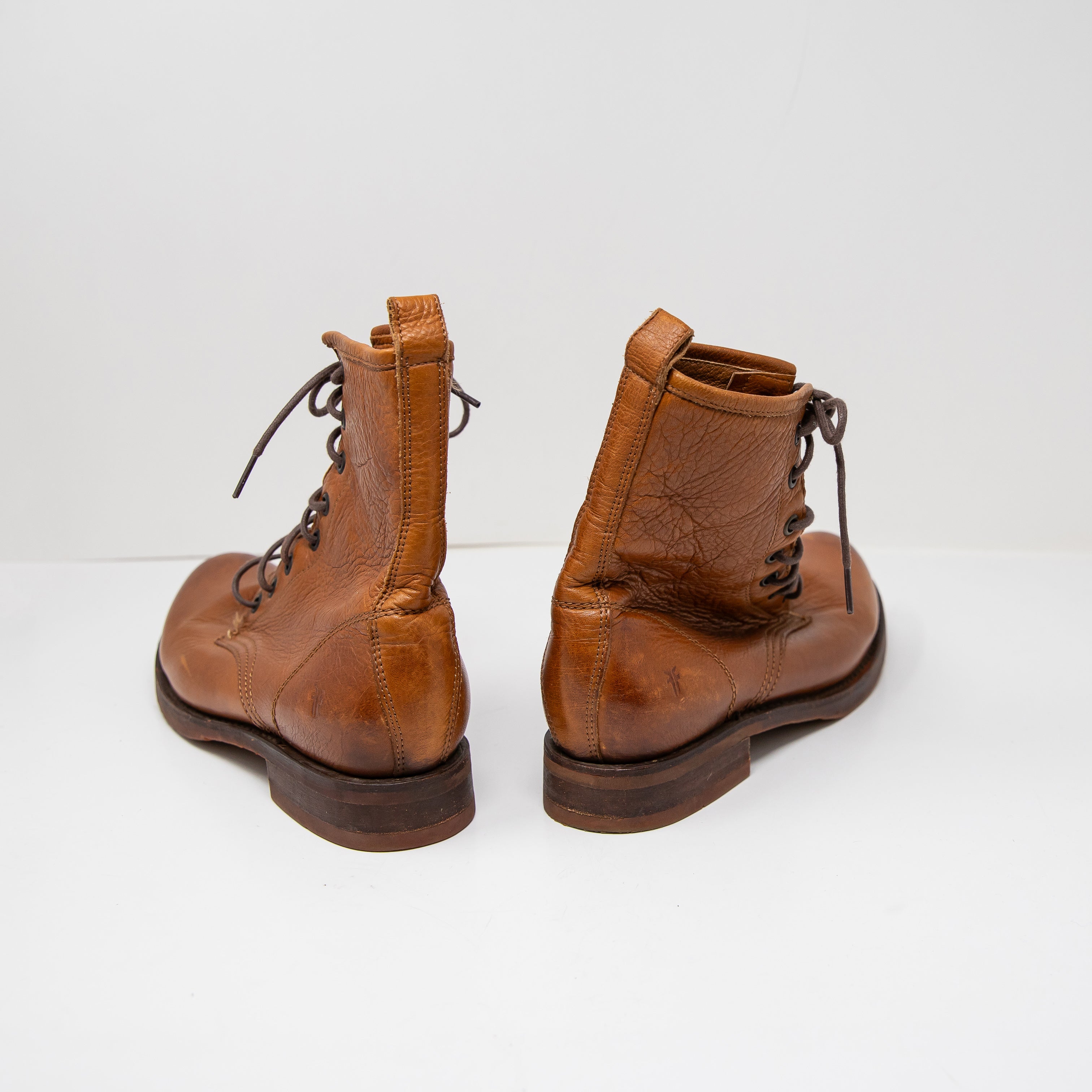 Frye Women's Veronica Flex Combat Lace Up Leather Boots Shoes Caramel Avalon 8.5