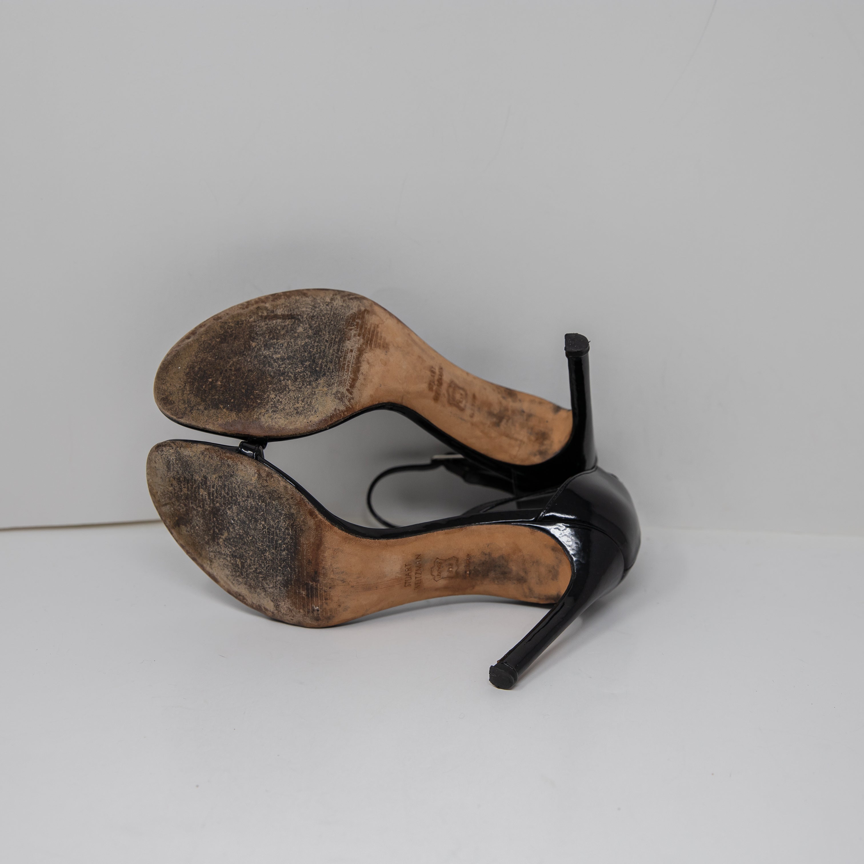 Stuart Weitzman Nudist Patent Leather Ankle Strap Open Toe High Heels Shoes 6.5