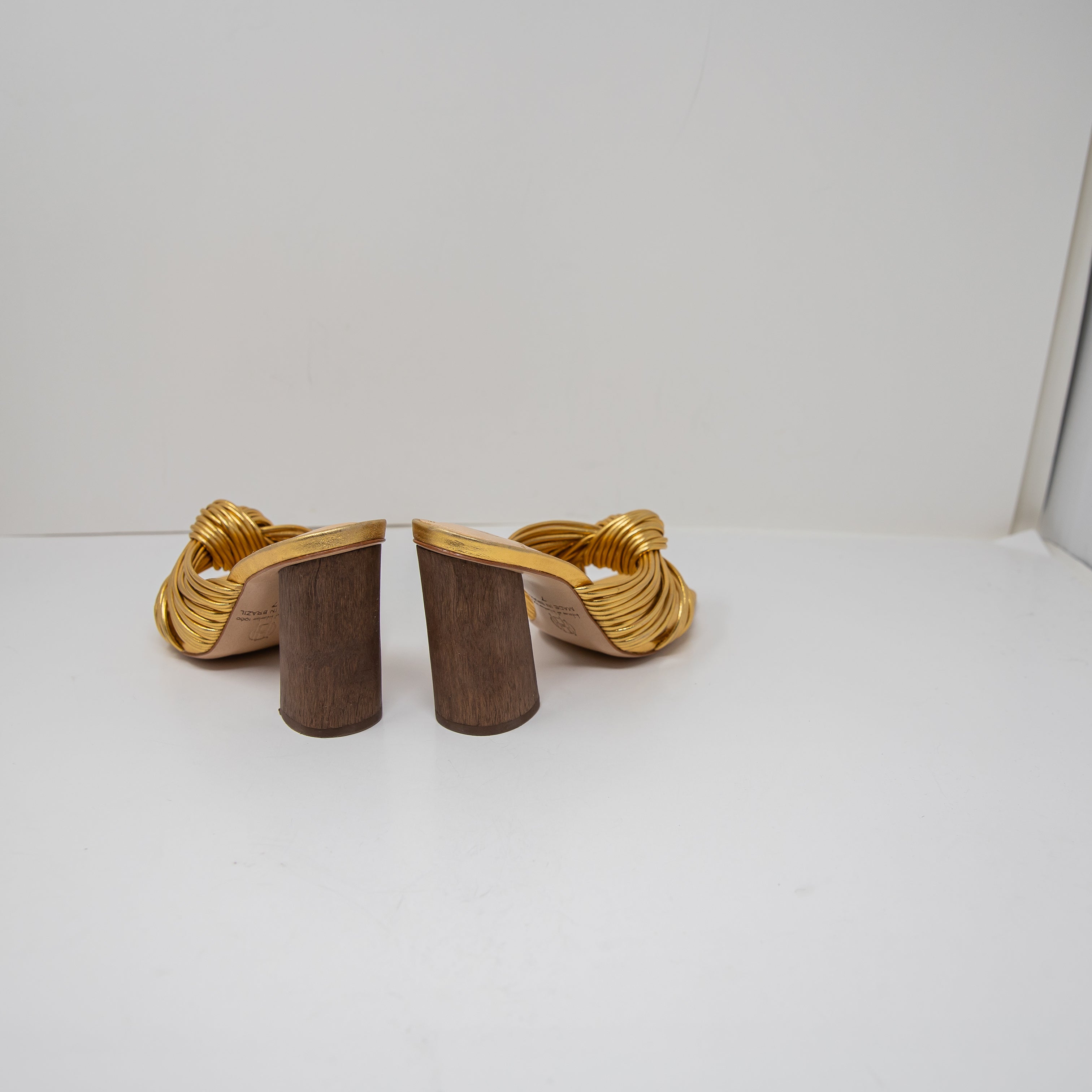 House Of Harlow Multi Strap Knotted Gold Metallic Open Toe Sandals High Heels 7