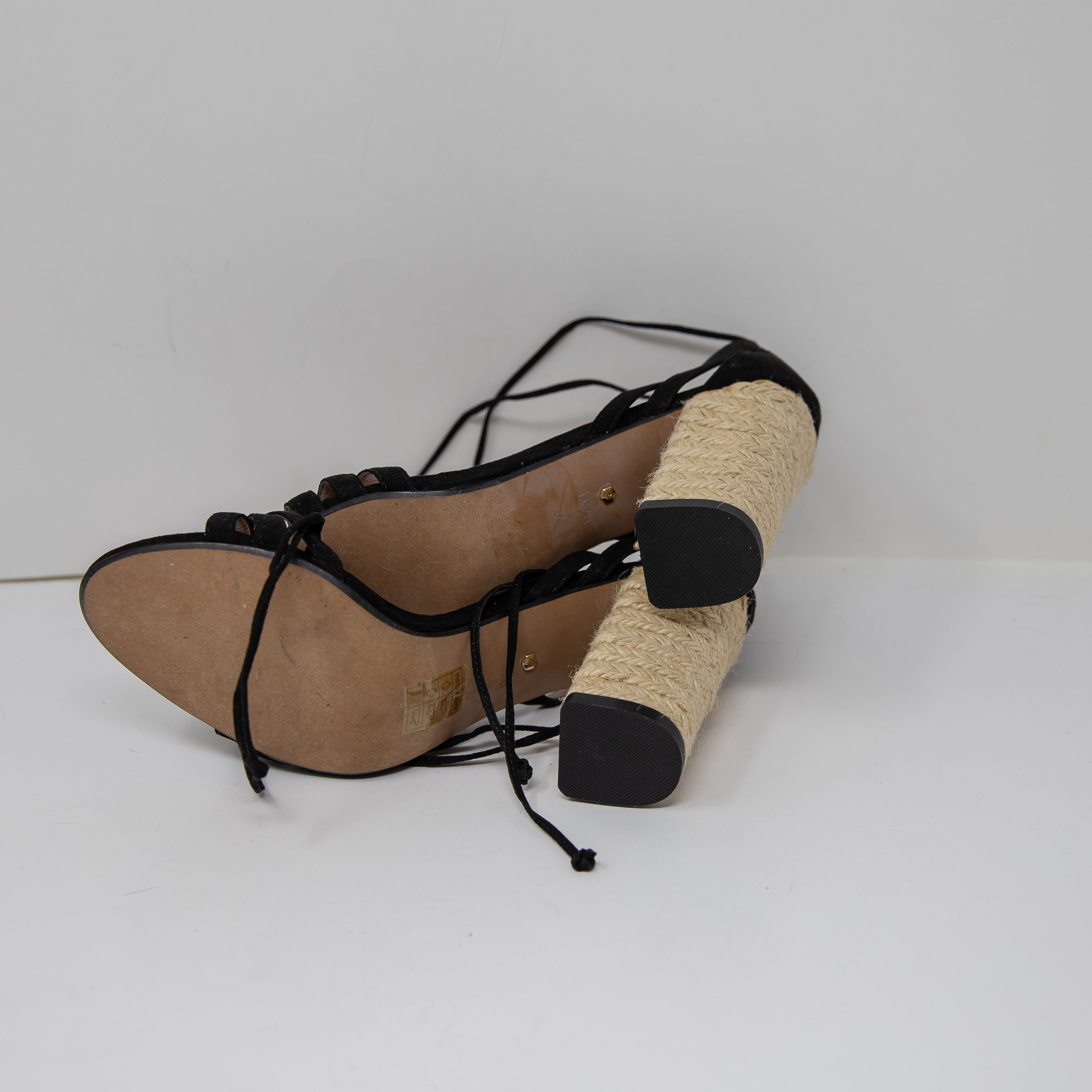 NEW Raye Barton Suede Espadrille Wrap Block Heel Open Toe Sandals Shoes Black 7