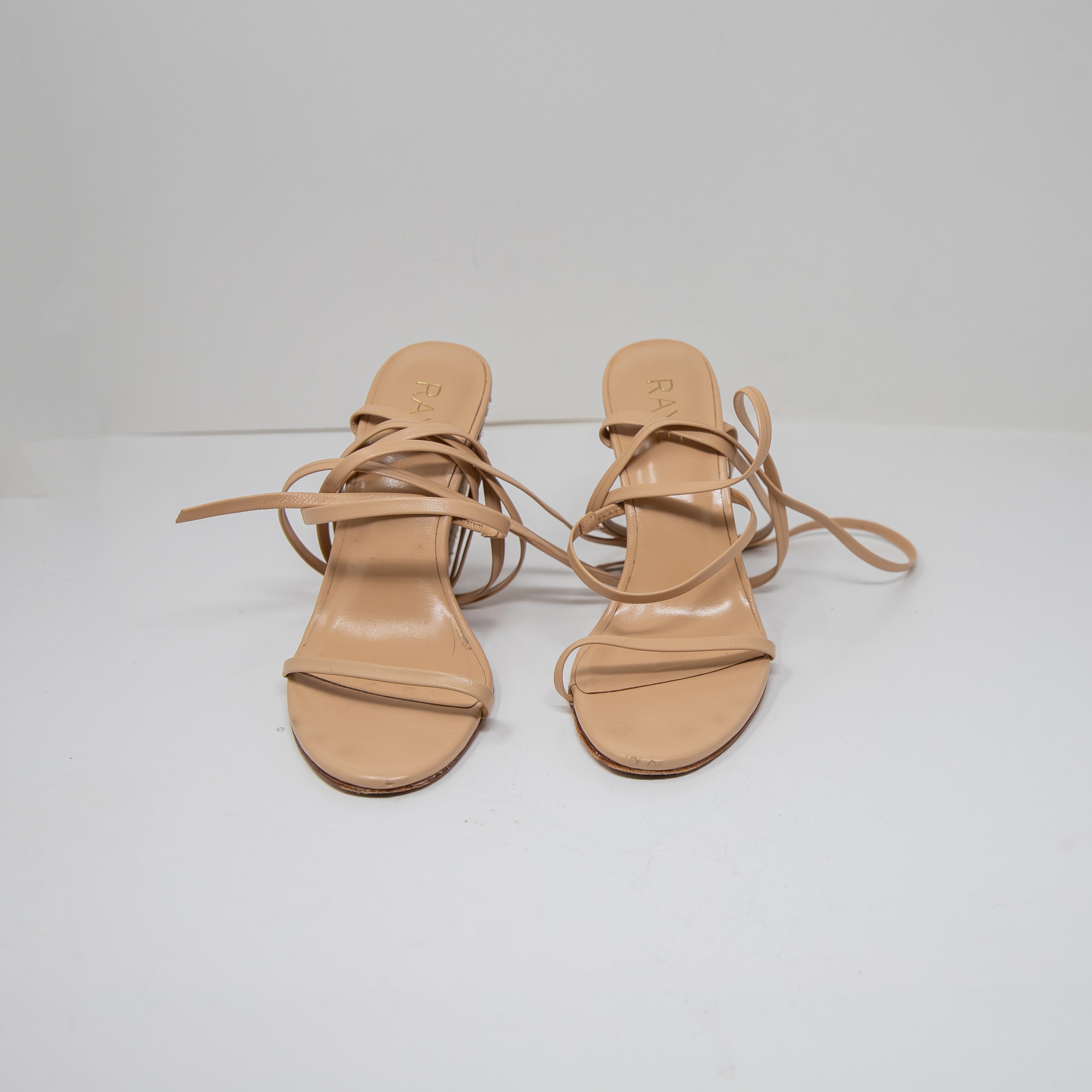 Raye Naya Genuine Leather Raffia Woven Espadrille Wedge High Heels Shoes Nude 7