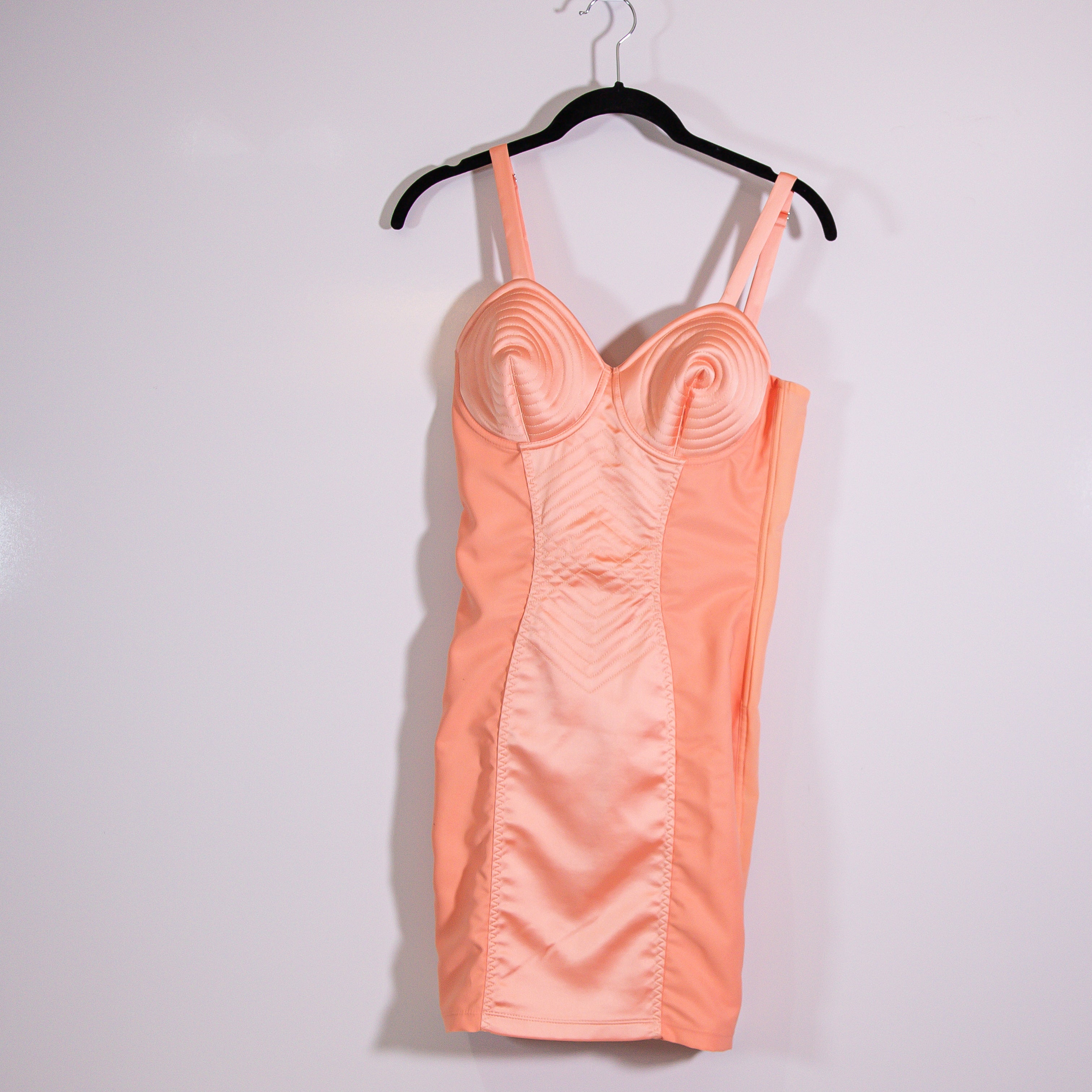 Jean Paul Gaultier Iconic Cone Bra Satin Corset Lace Up Back Mini Dress Pink 2
