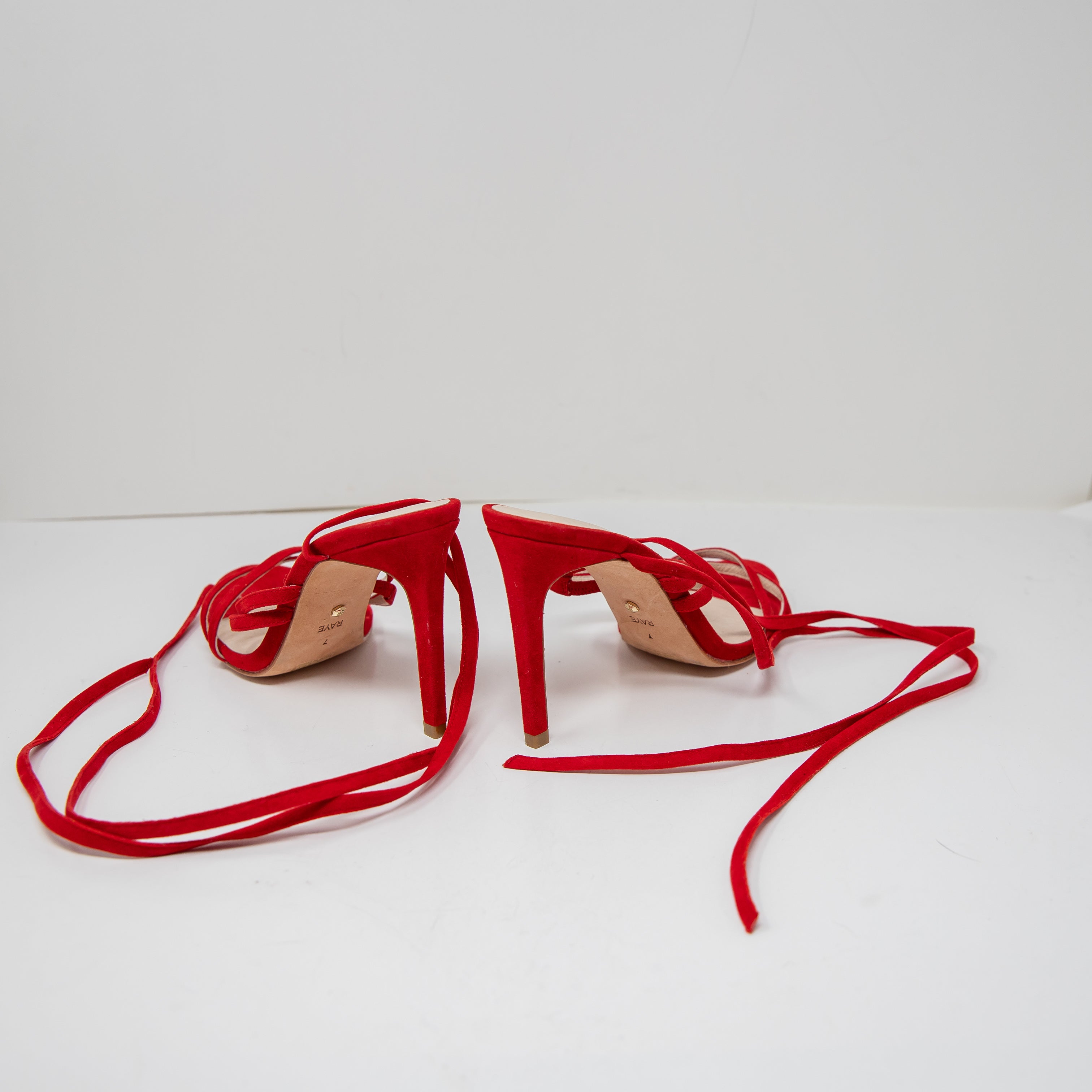 NEW Raye Stormy Genuine Suede Leather Ankle Strap Lace Up High Heels Shoes Red 7