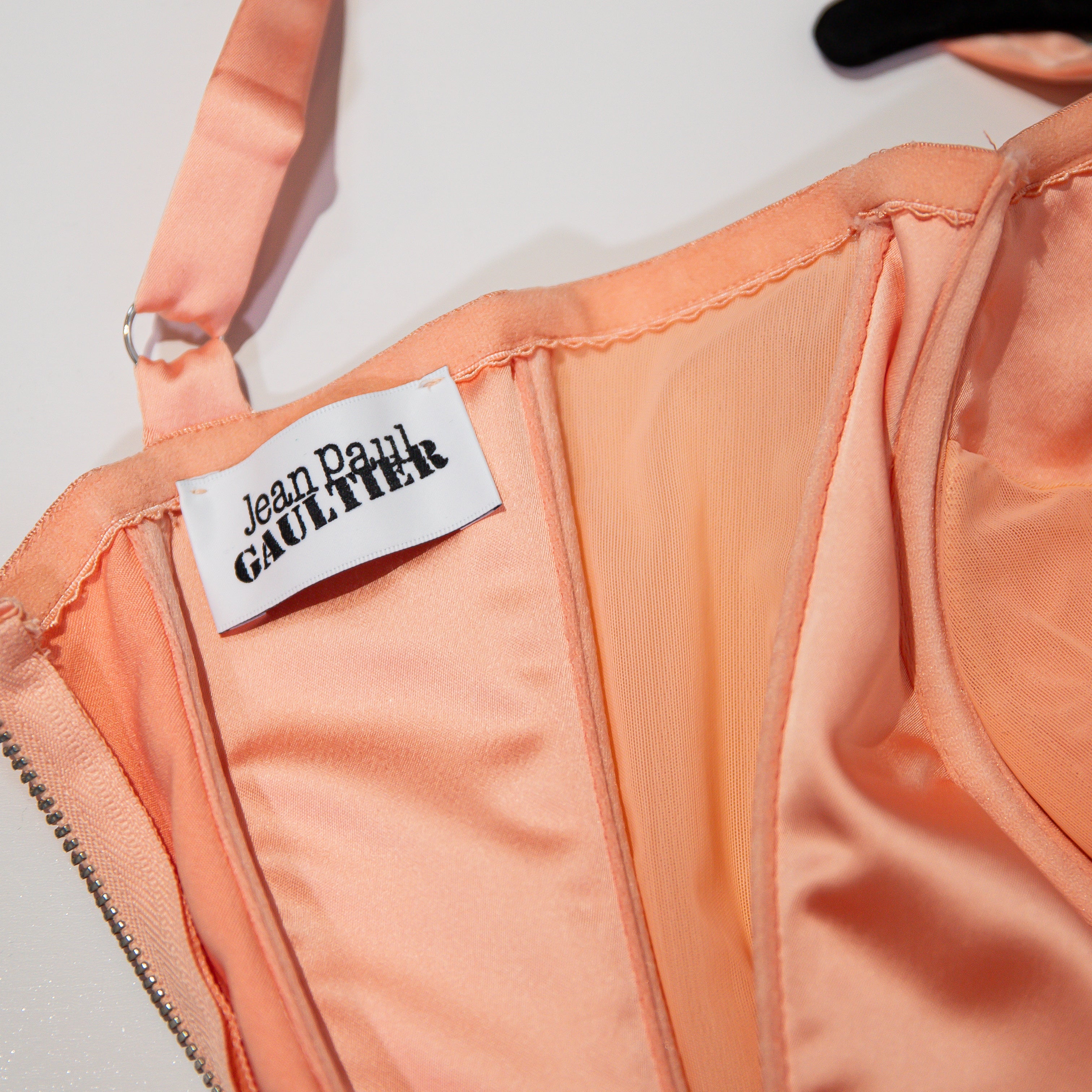 Jean Paul Gaultier Iconic Cone Bra Satin Corset Lace Up Back Mini Dress Pink 2
