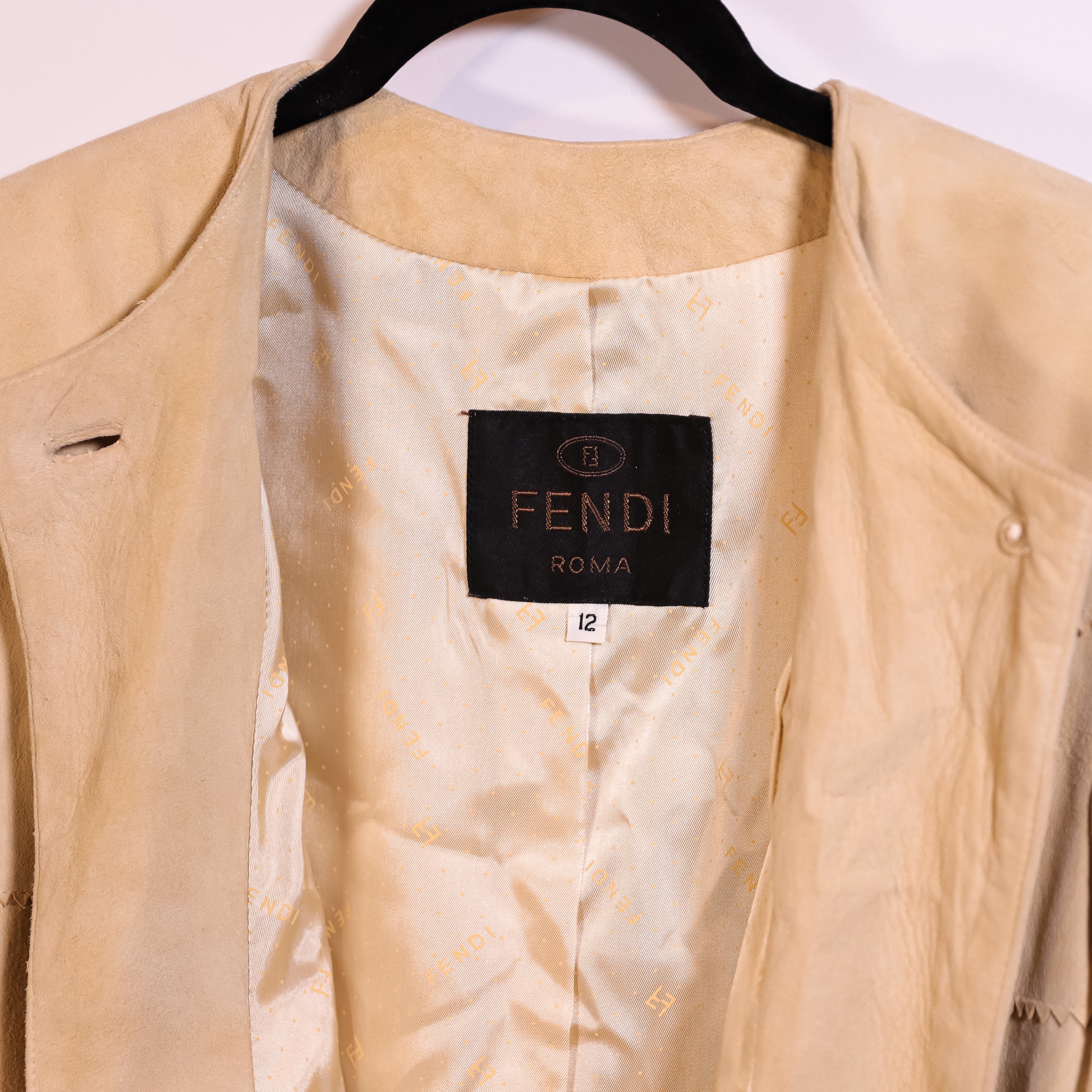 Fendi Roma Women's Vintage Genuine Suede Leather Short Sleeve Jacket Neutral 12