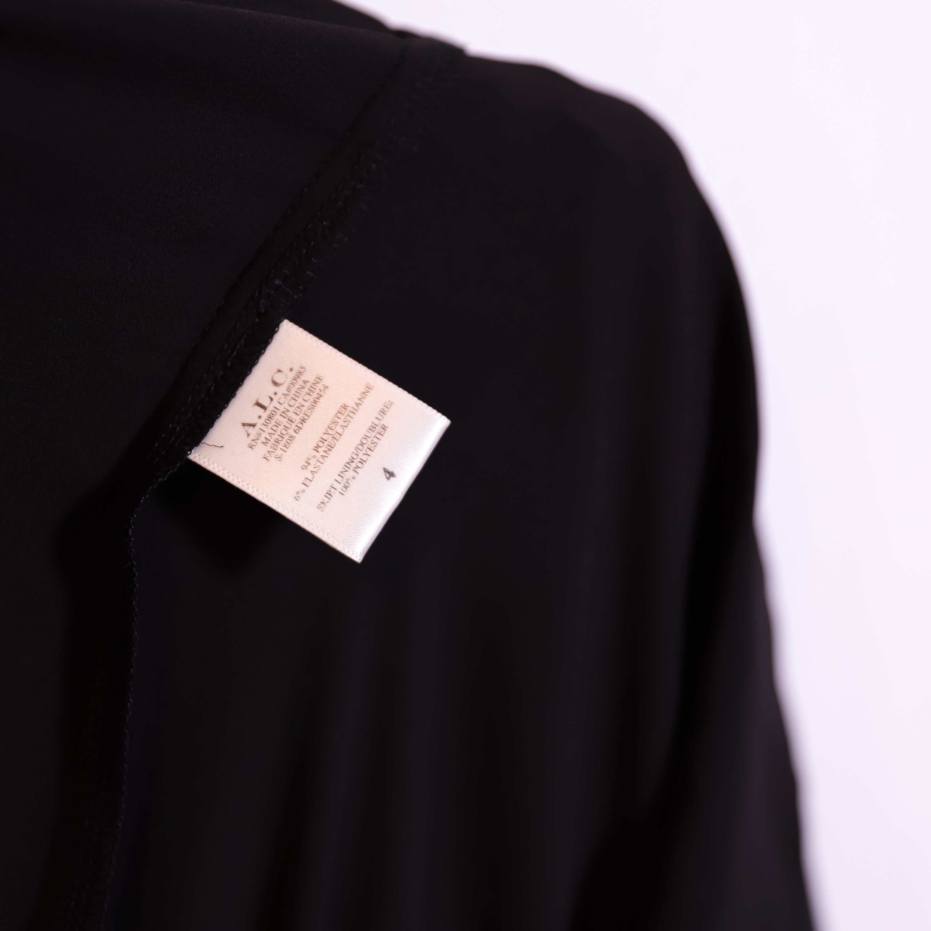 A.L.C. Mara Crepe V Neck Shoulder Pad Long Sleeve Pleated Mini Dress Black 4