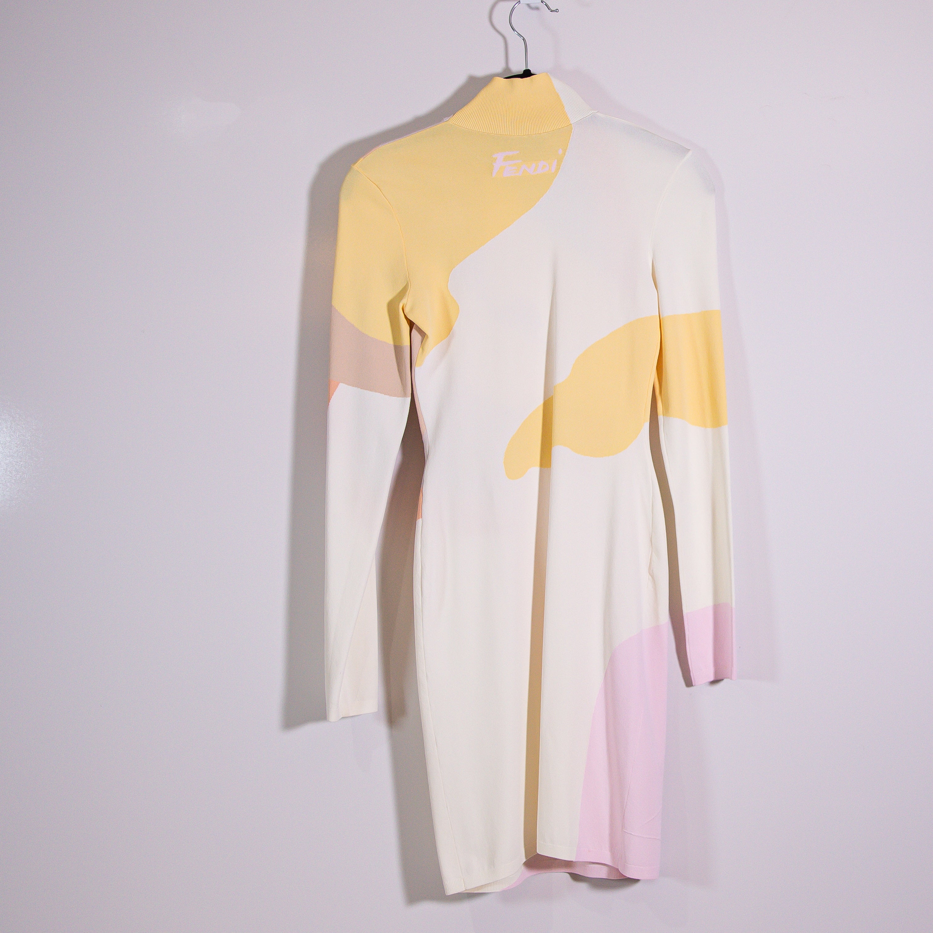 Fendi Colorblocked Mockneck Long Sleeve Pullover Geometric Print Mini Dress S