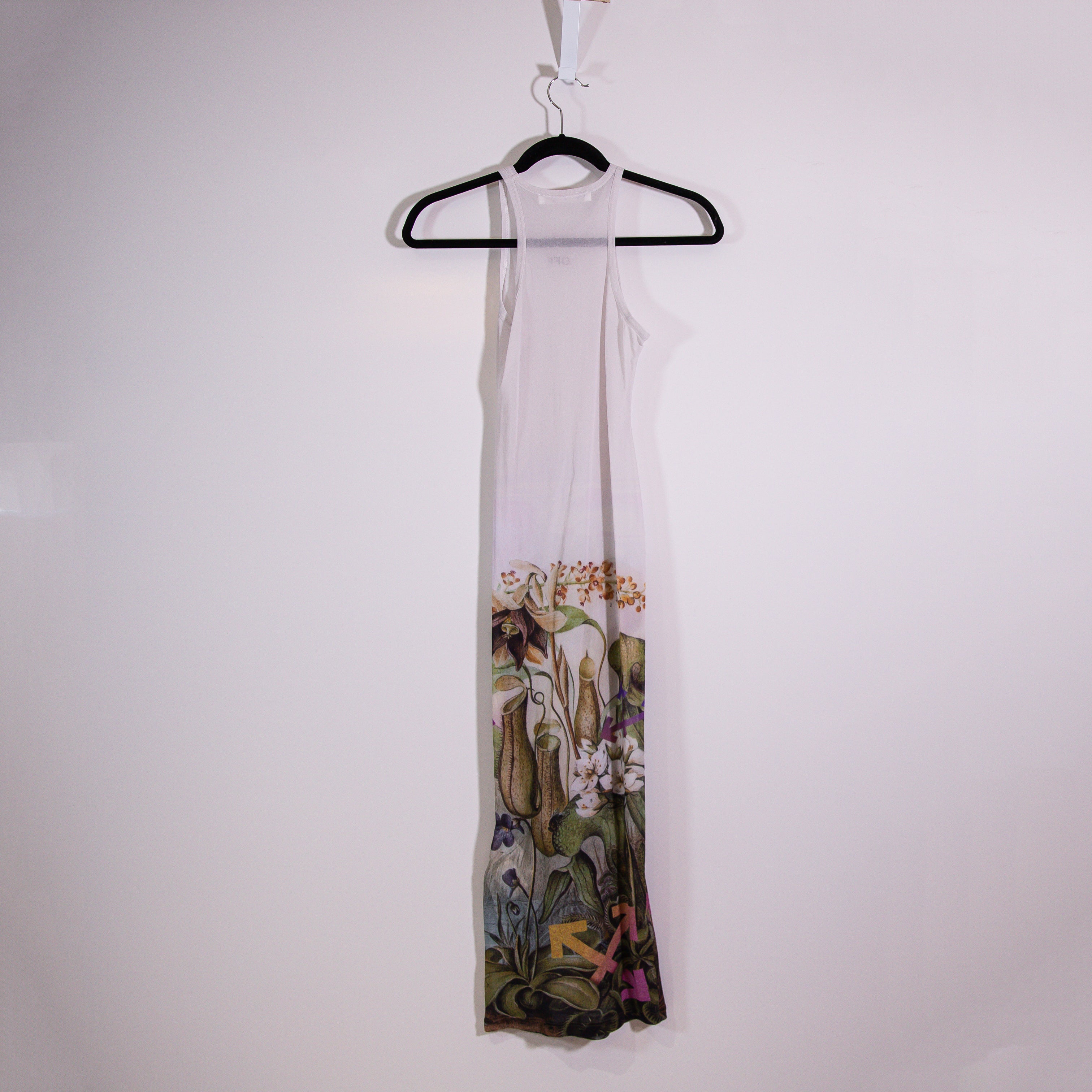 Off White Virgil Abloh Mesh Tulle Semi Sheer Sleeveless Garden Print Midi Dress