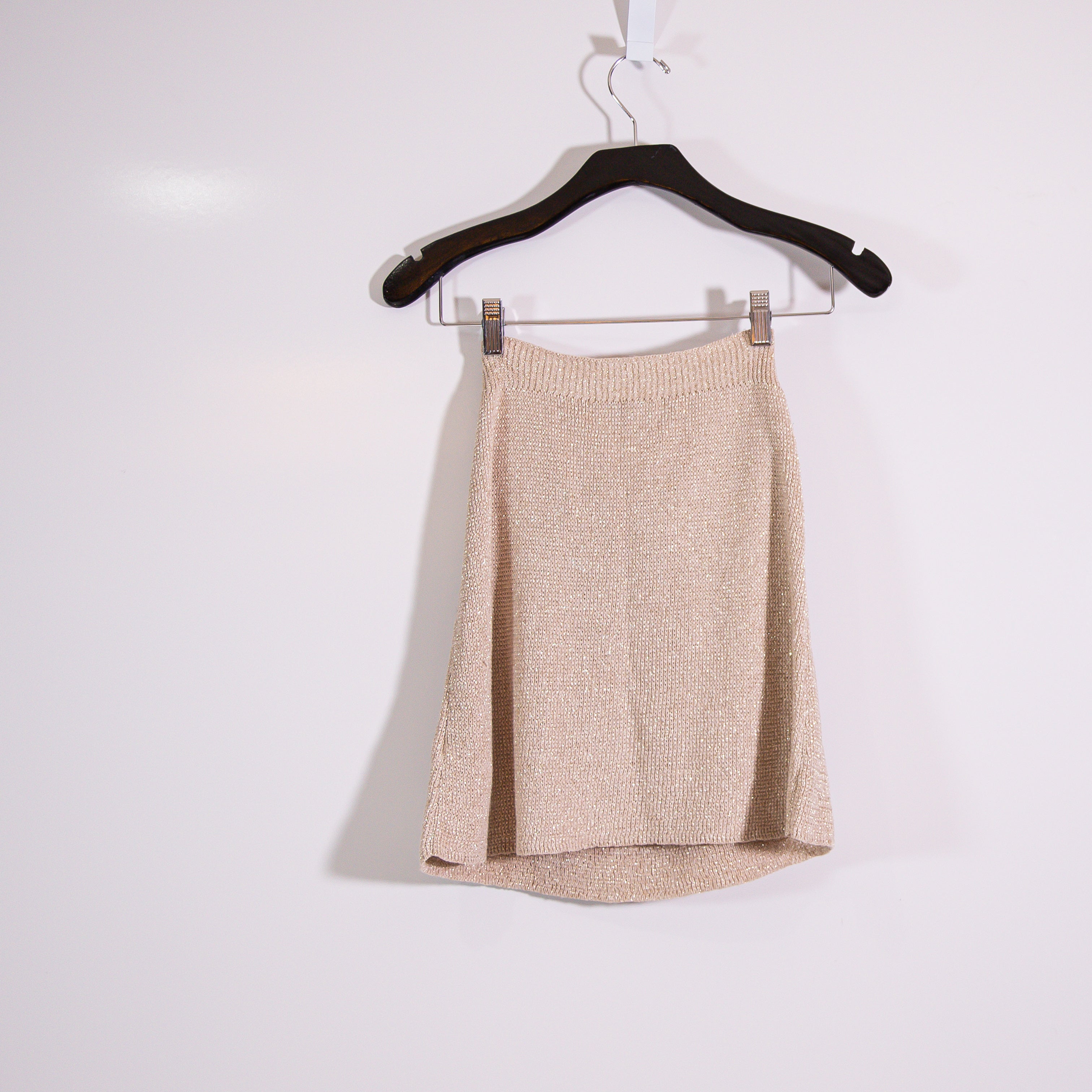 Alexandra Golovanoff Gold Metallic Sparkle Stretch Knit Mini Sweater Skirt XS