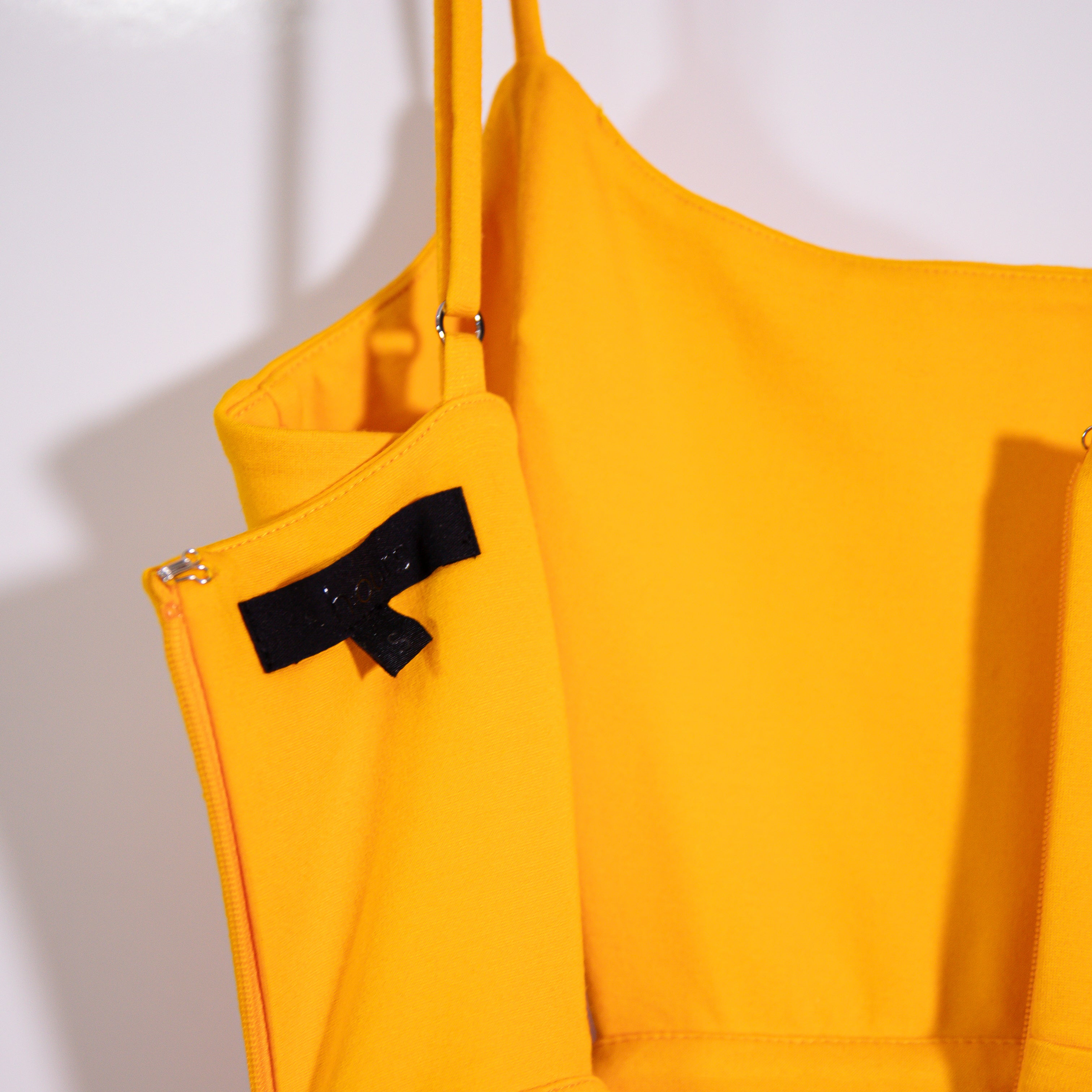 H:Ours Haydon Square Neck Cut Out High Slit Bodycon Midi Dress Canary Yellow S