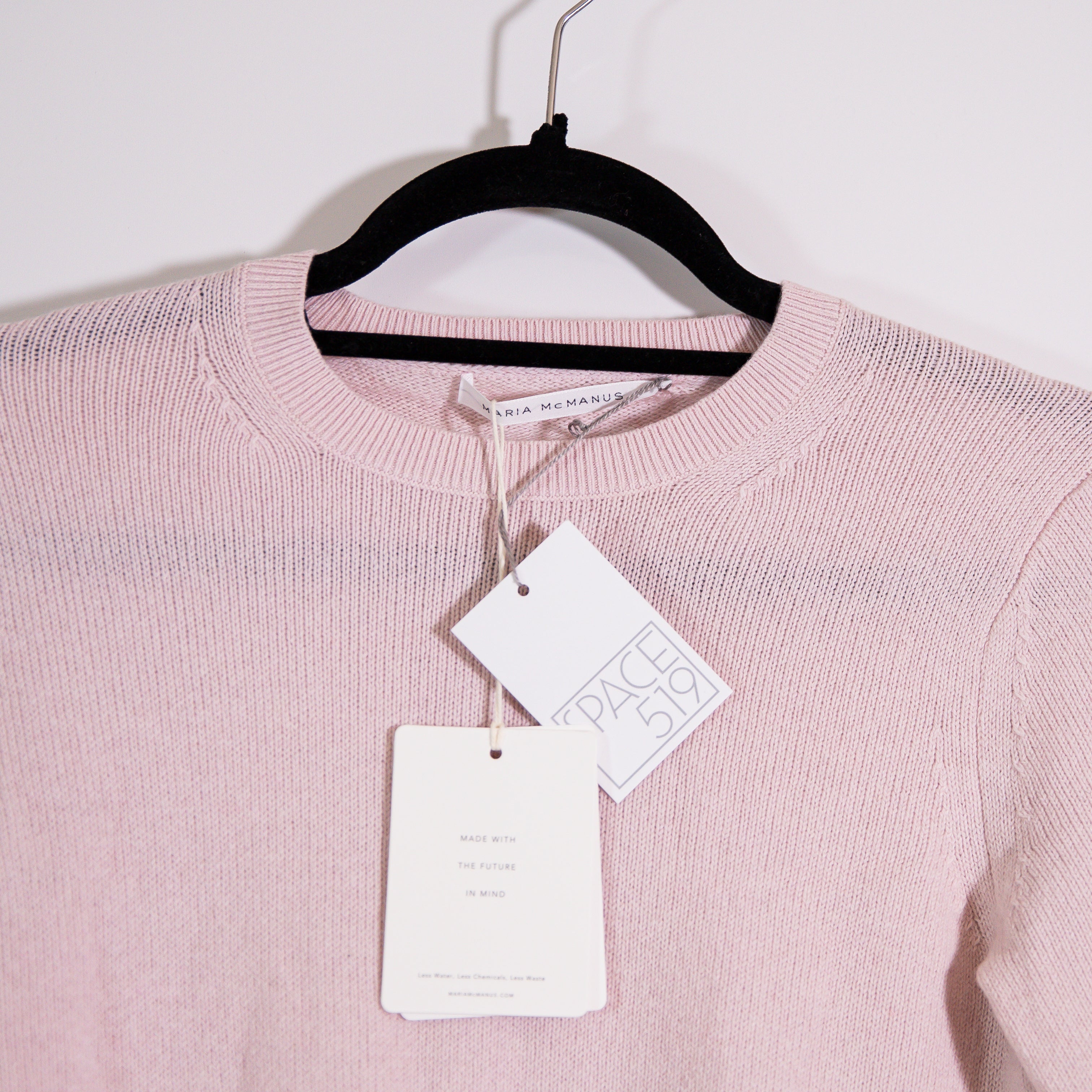 NEW Maria McManus Recycled Cashmere Cotton Crew Neck Short Sleeve Sweater Pink