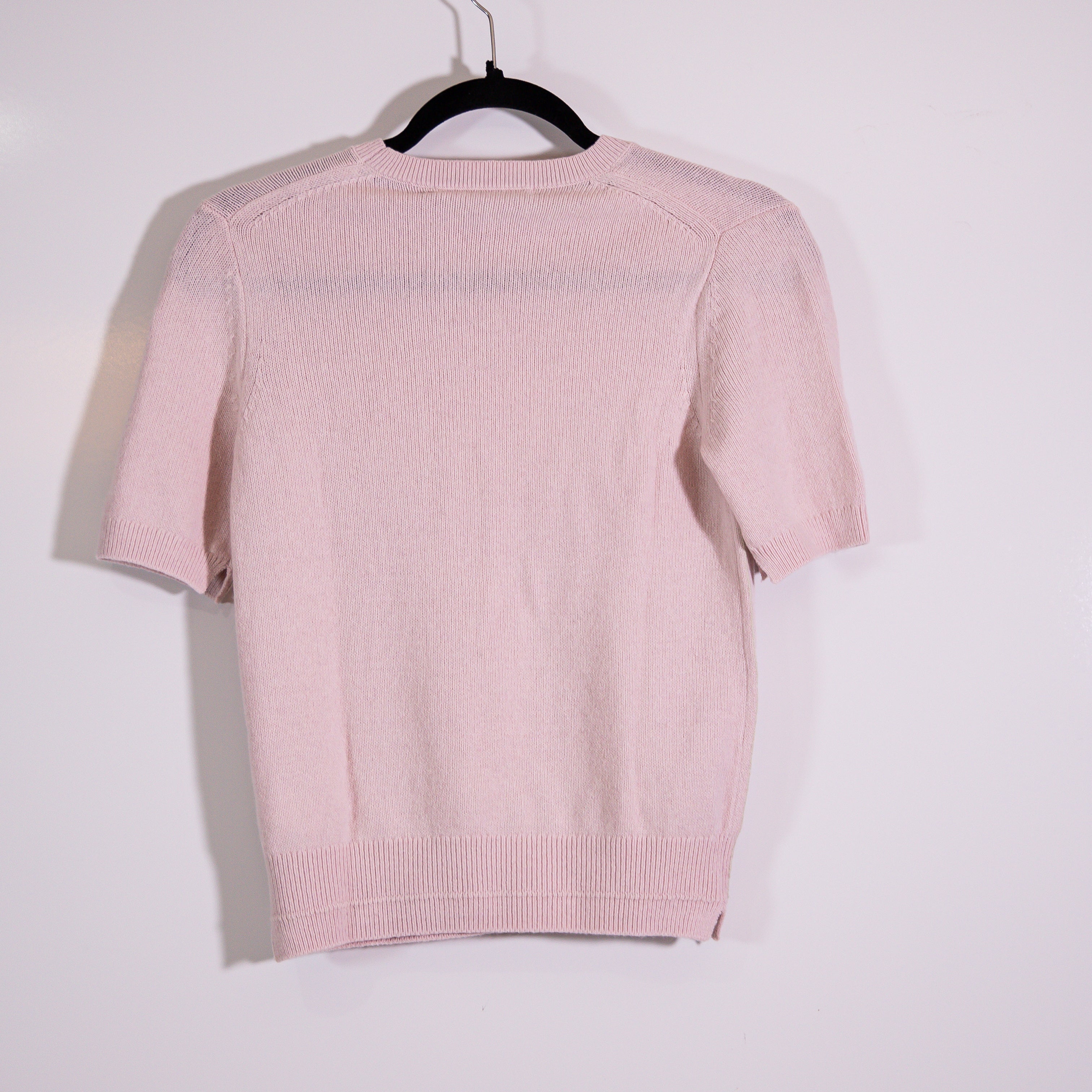 NEW Maria McManus Recycled Cashmere Cotton Crew Neck Short Sleeve Sweater Pink