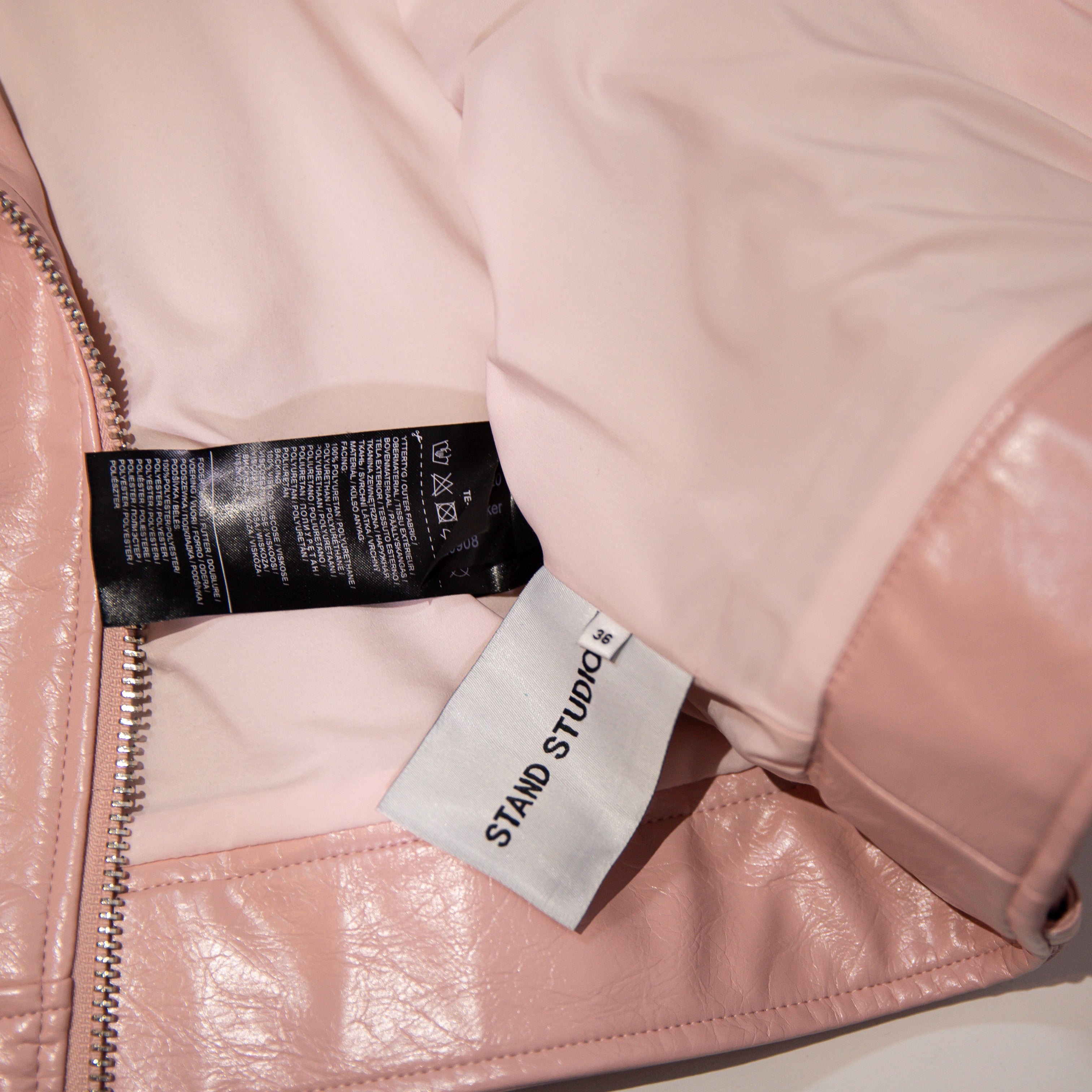 Stand Studio Selena Faux Vegan Leather Moto Biker Jacket Dusty Rose Pink Small