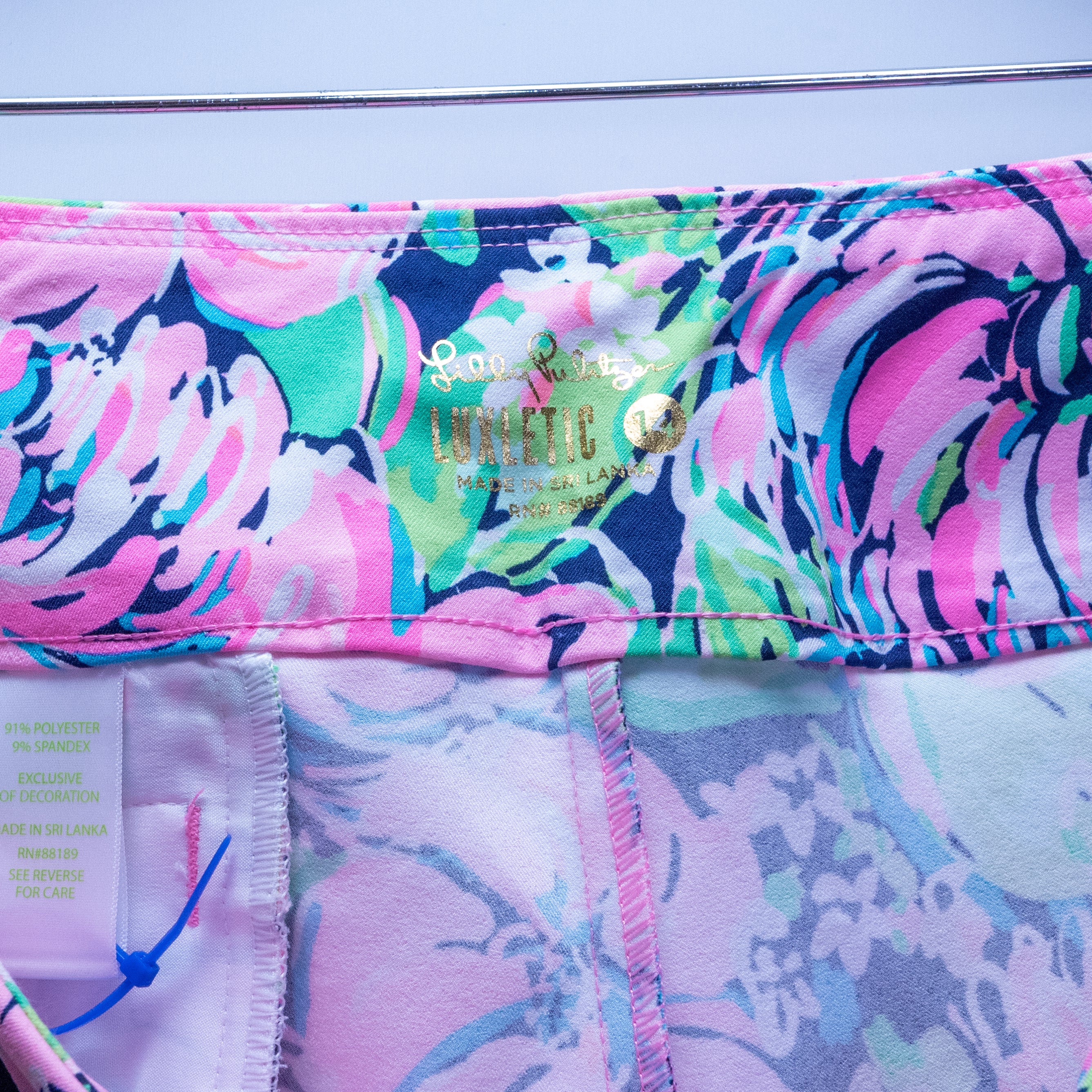 Lilly Pulitzer Luxletic UPF 50 High Tide Navy Tall Order Floral Print Pants 14