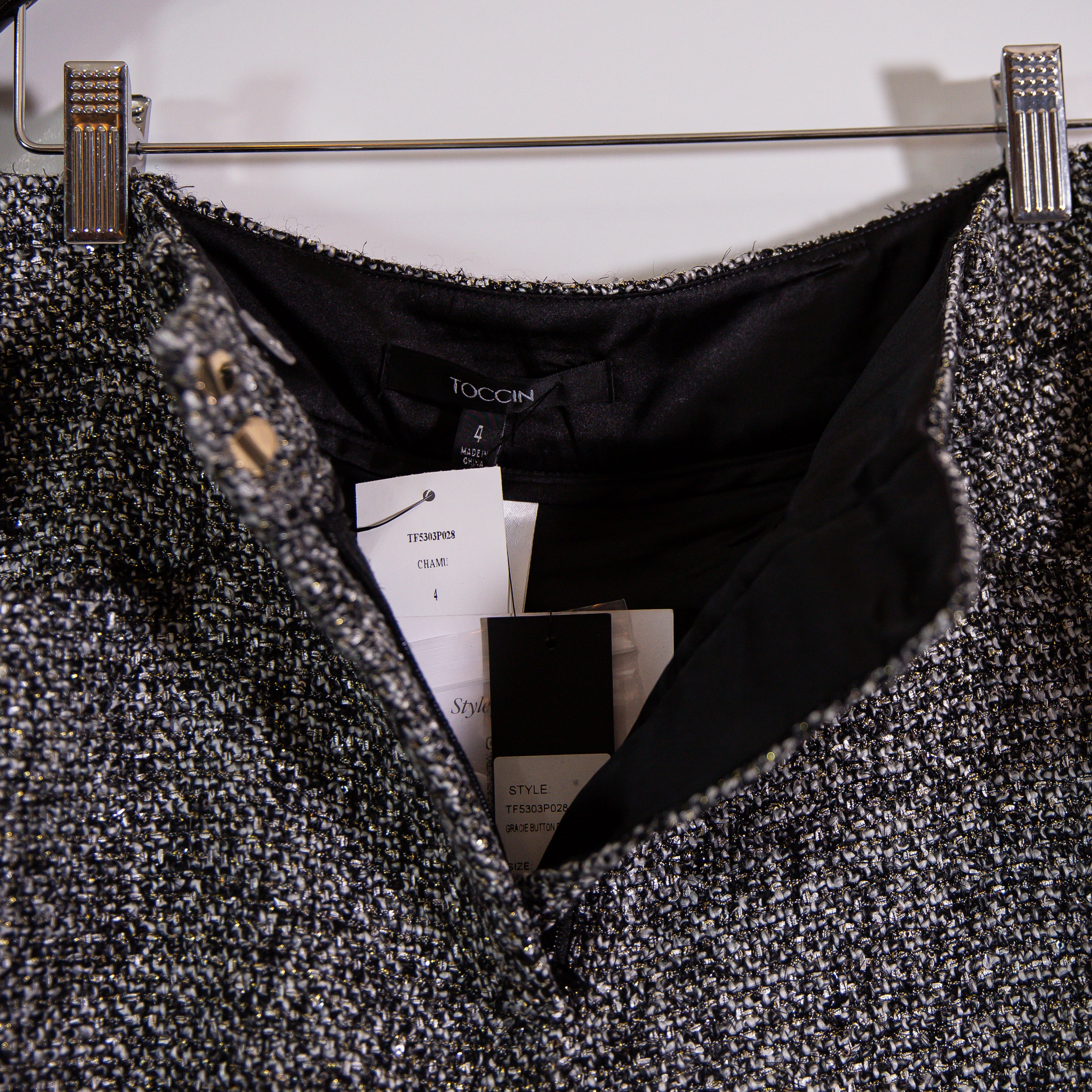 NEW Toccin Gracie Button Detail Metallic Sequin Woven Flare Leg Trouser Pants 4