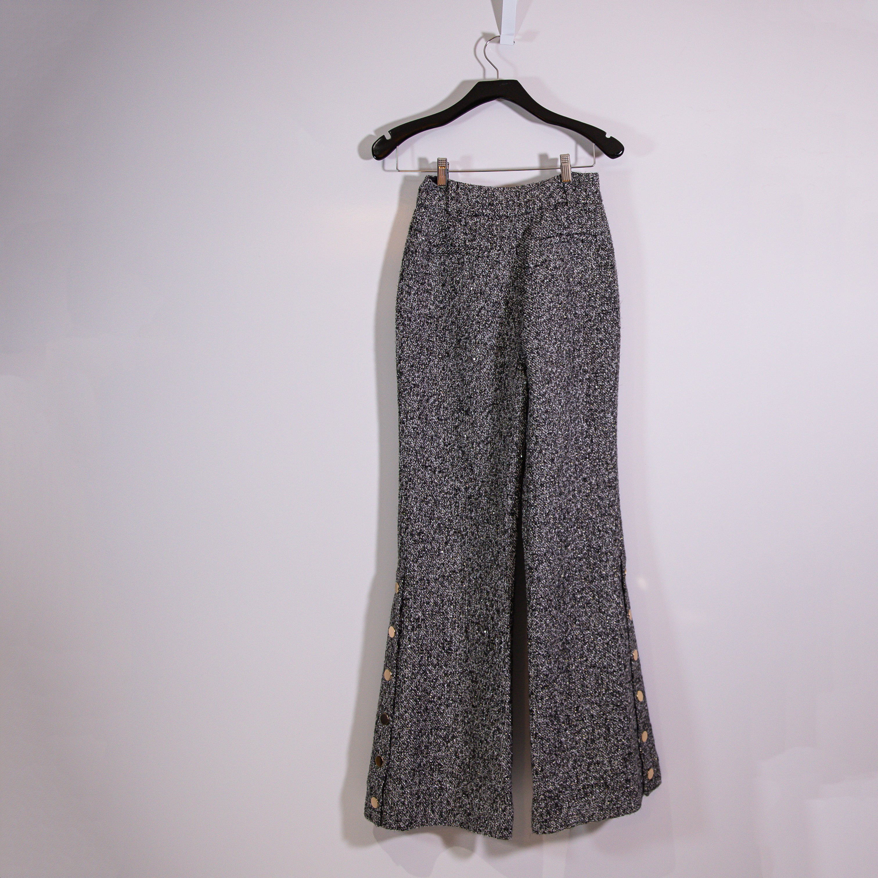 NEW Toccin Gracie Button Detail Metallic Sequin Woven Flare Leg Trouser Pants 4