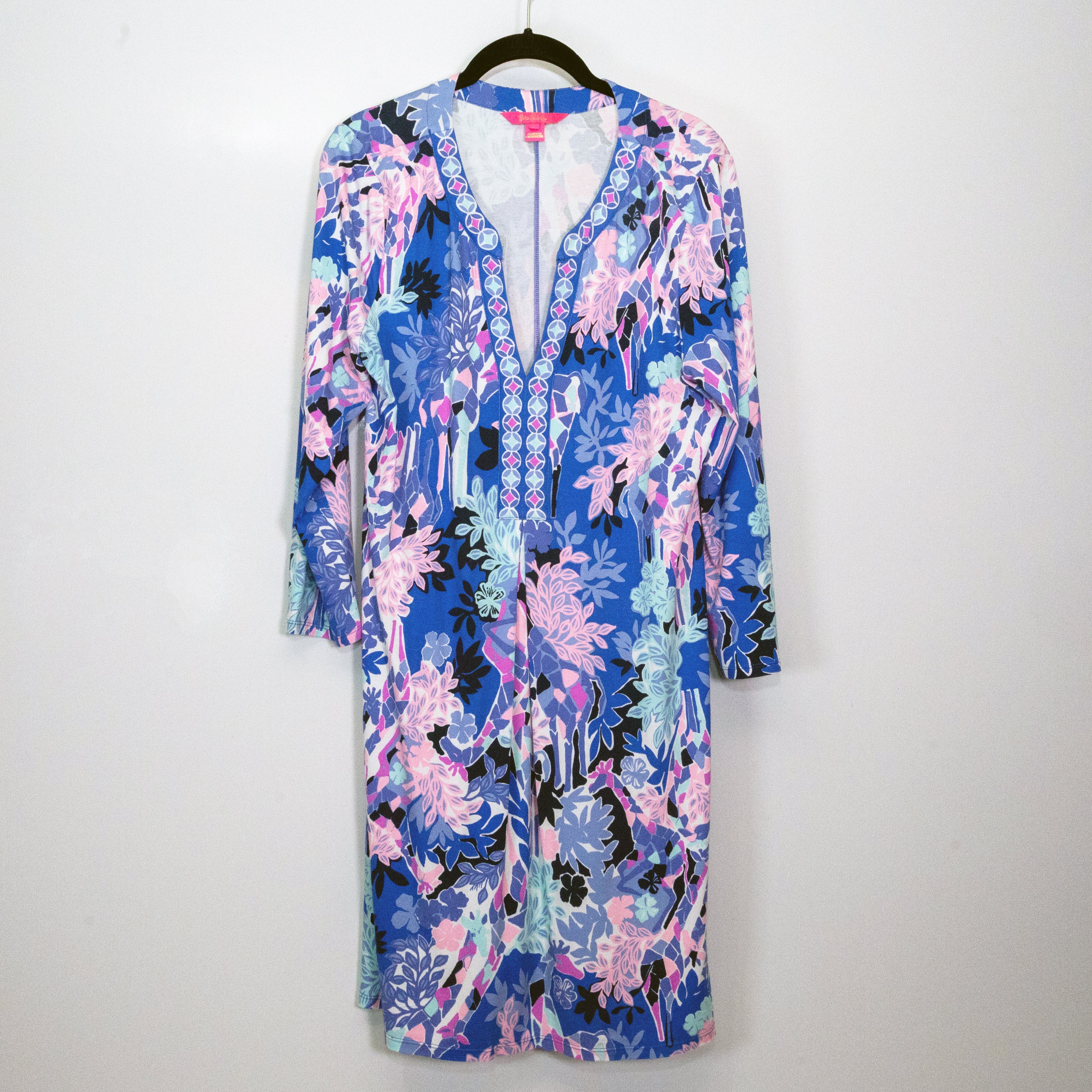 Lilly Pulitzer Melli Iris Blue Giraffe Park Print Pattern Mini Shift Dress L