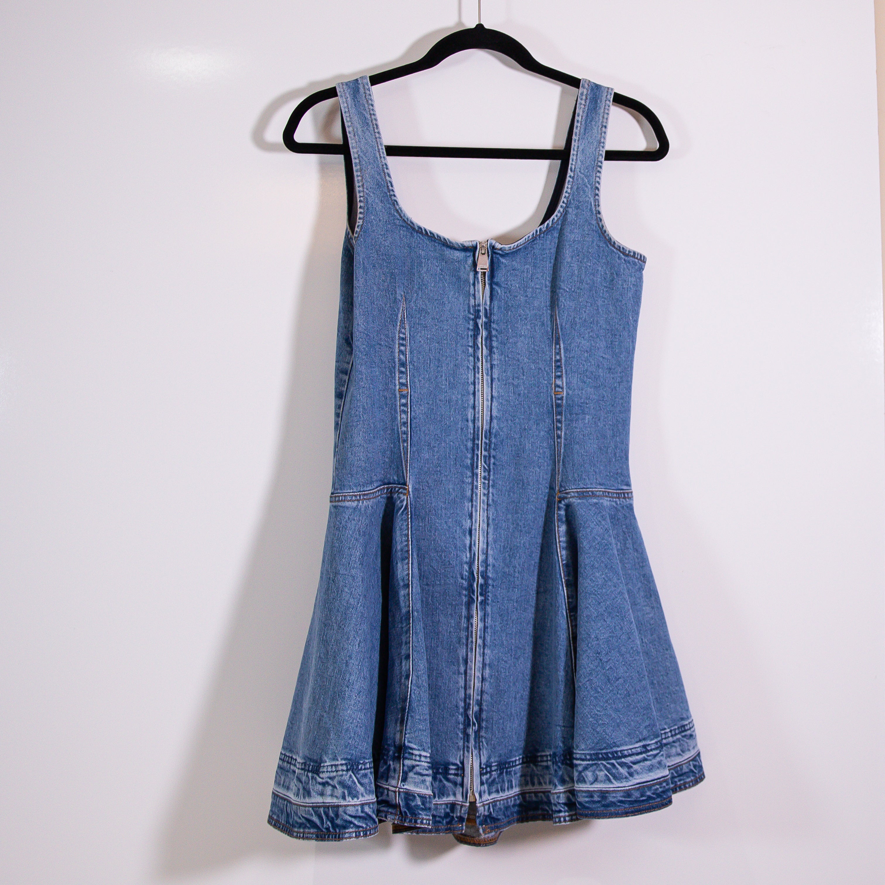 Simkhai Eleodra Zanpa Cotton Denim Jean Front Zip Fit Flare Mini Dress 6