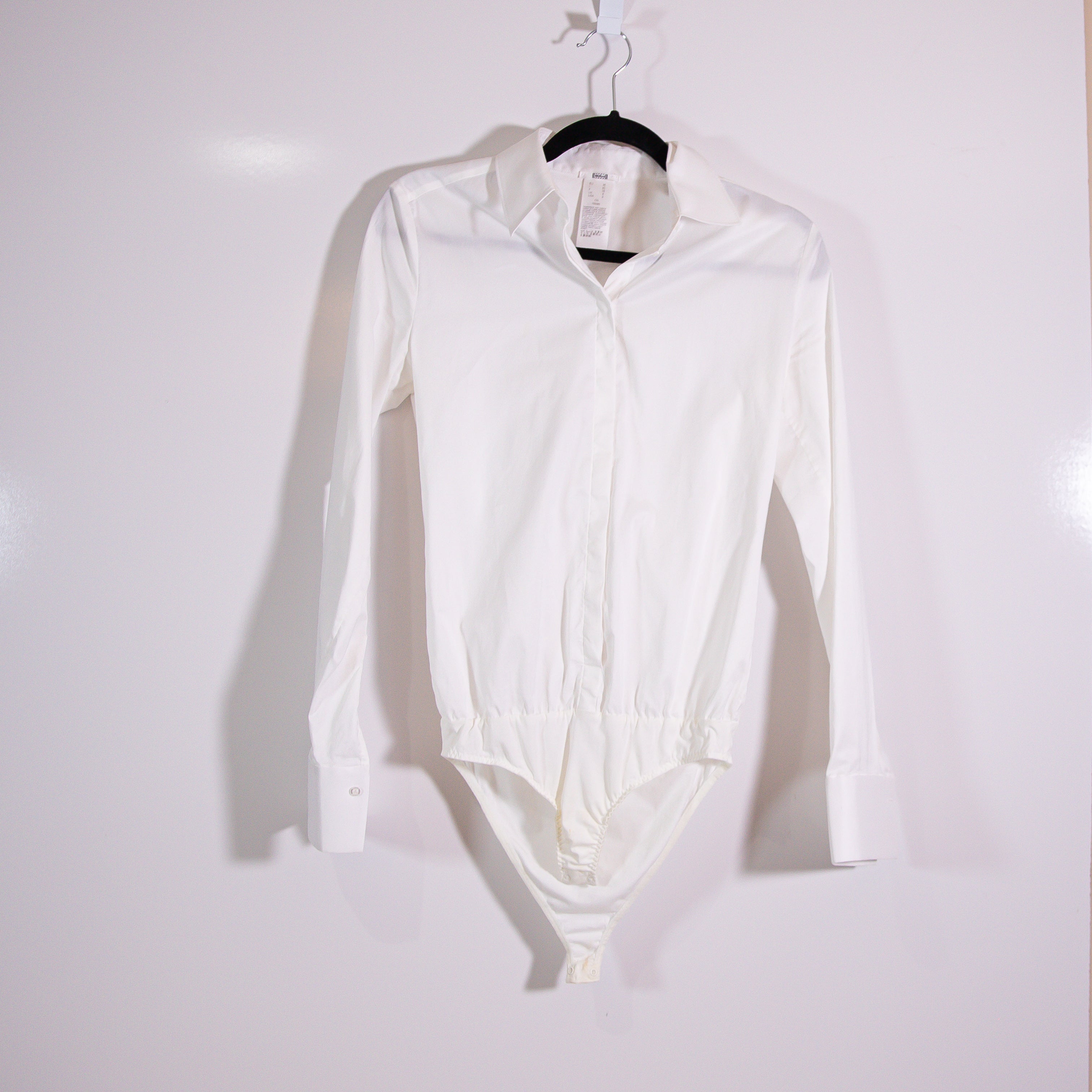 Wolford Women's Cotton Poplin Collared Button Down Blouse Bodysuit Shirt White 6