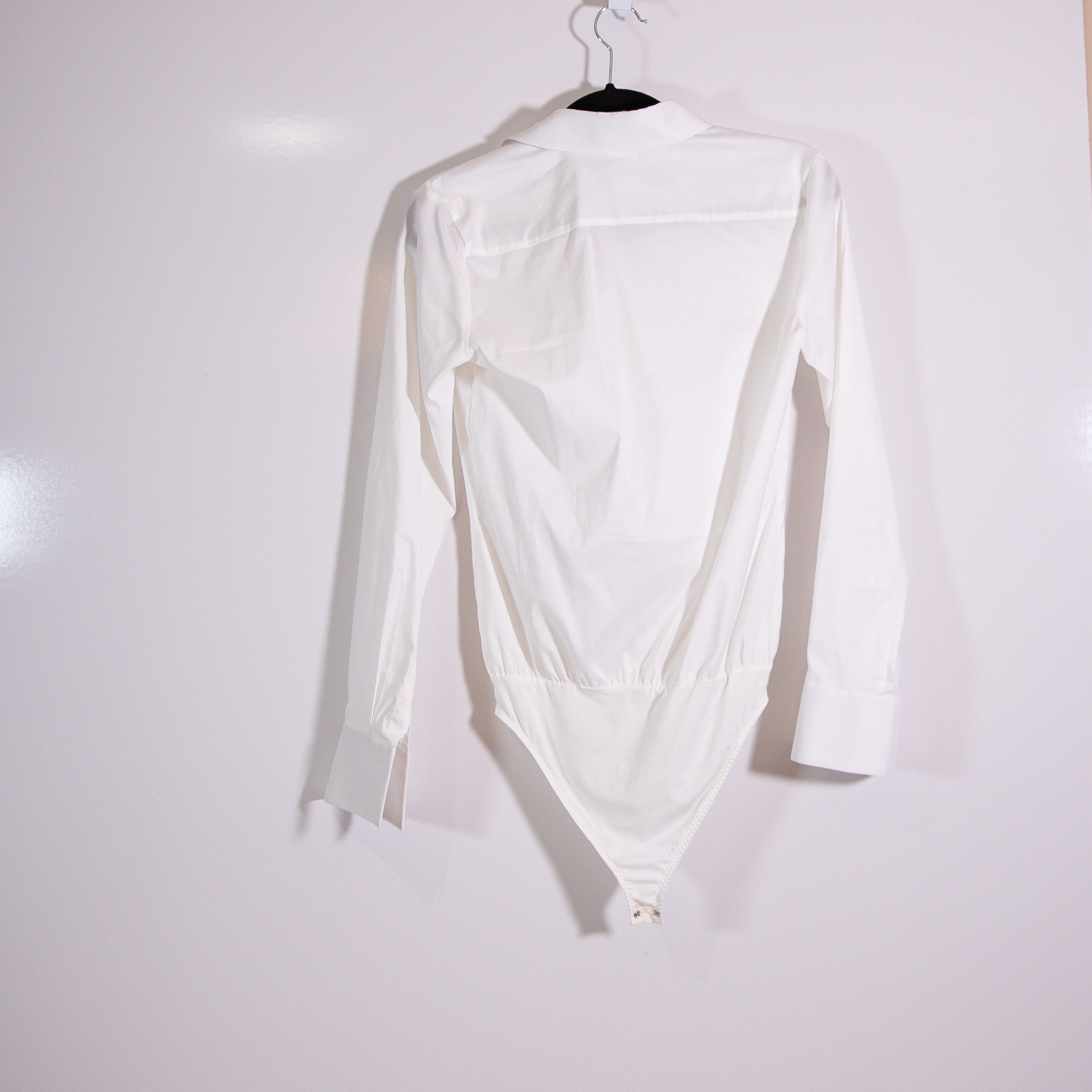 Wolford Women's Cotton Poplin Collared Button Down Blouse Bodysuit Shirt White 6