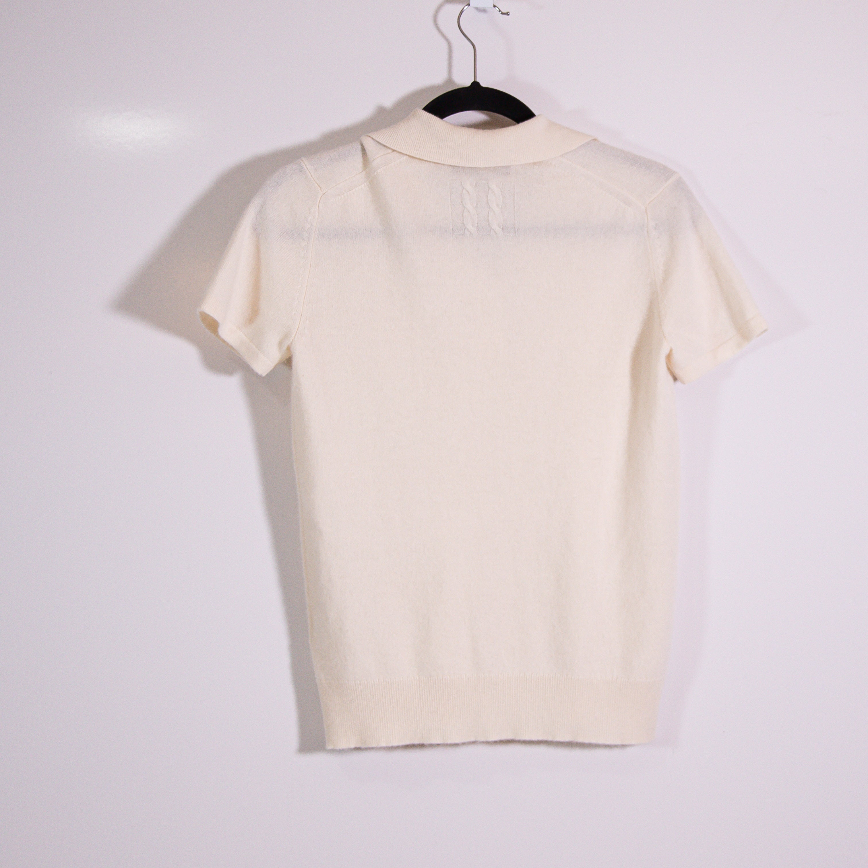 Nili Lotan Milos 100% Cashmere Knit Stretch Collared Short Sleeve Polo Sweater