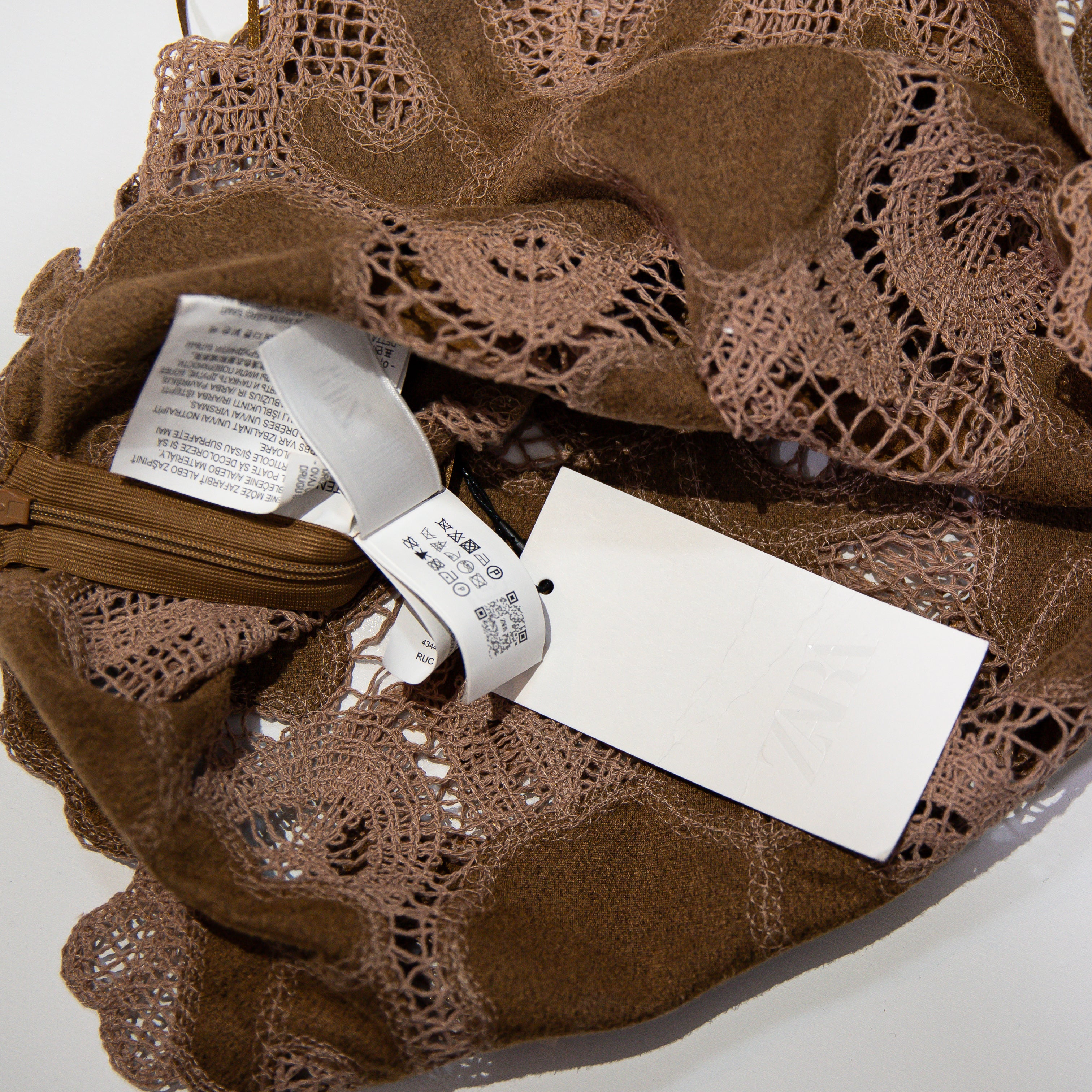 NEW Zara Faux Vegan Suede Leather Embroidered Sheer Lace Crossback Tank Top S