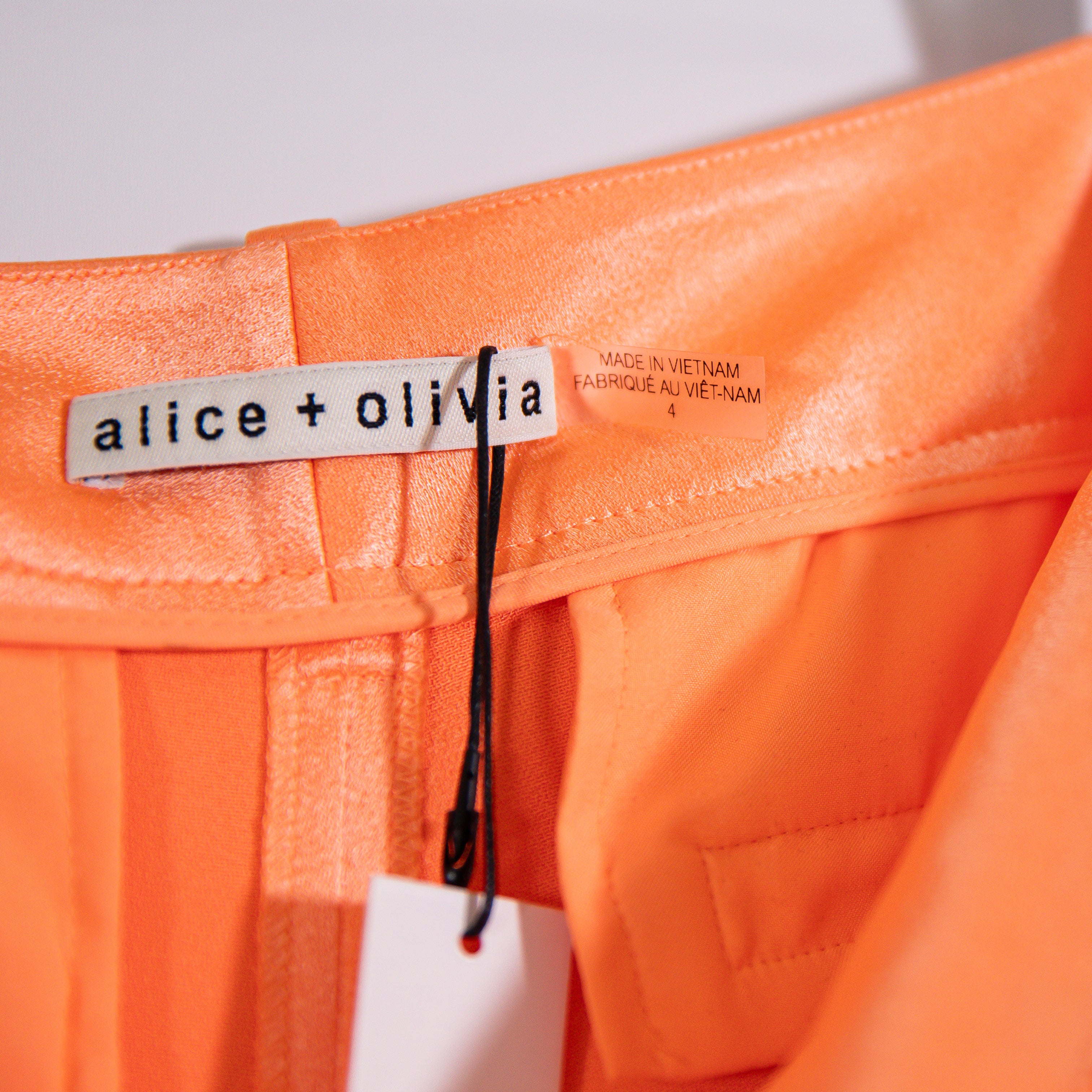 NEW Alice + Olivia Eric Low Rise Wide Leg Satin Trouser Pants Orange Coral 4