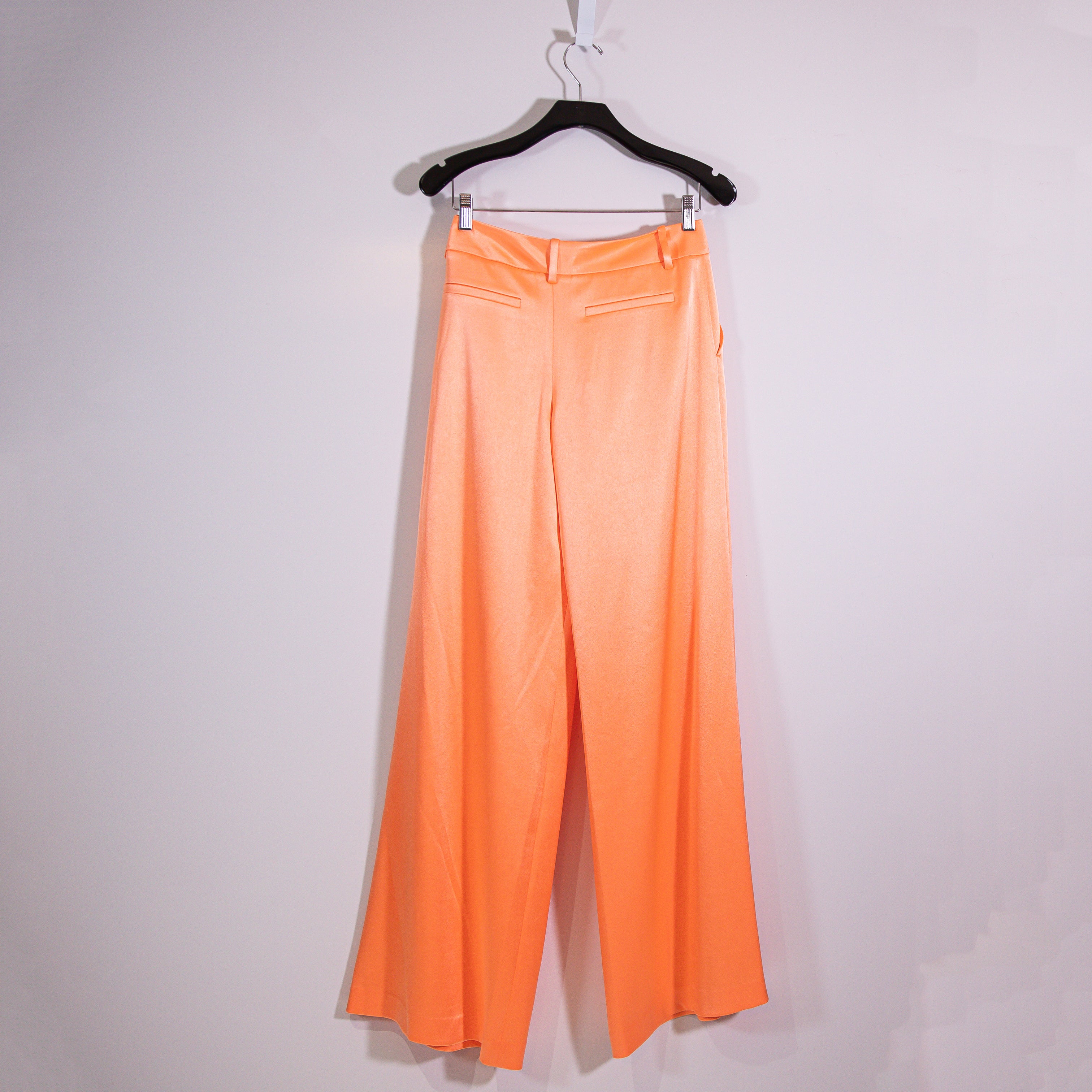 NEW Alice + Olivia Eric Low Rise Wide Leg Satin Trouser Pants Orange Coral 4