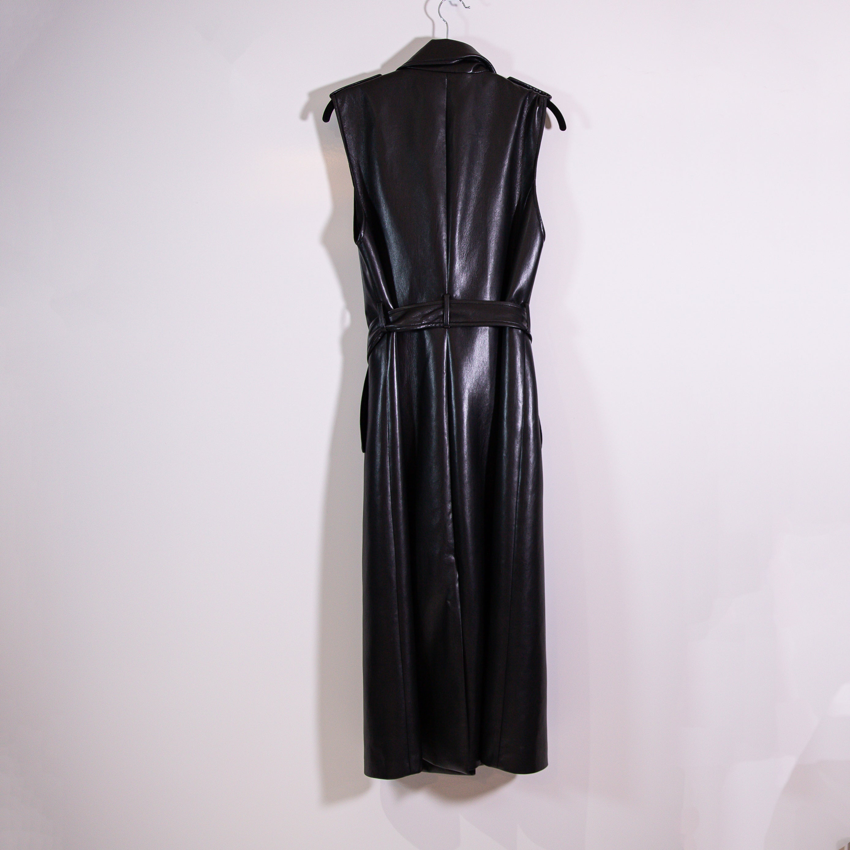 Alice And Olivia Conan Faux Vegan Leather Double Breasted Belted Long Vest Dress