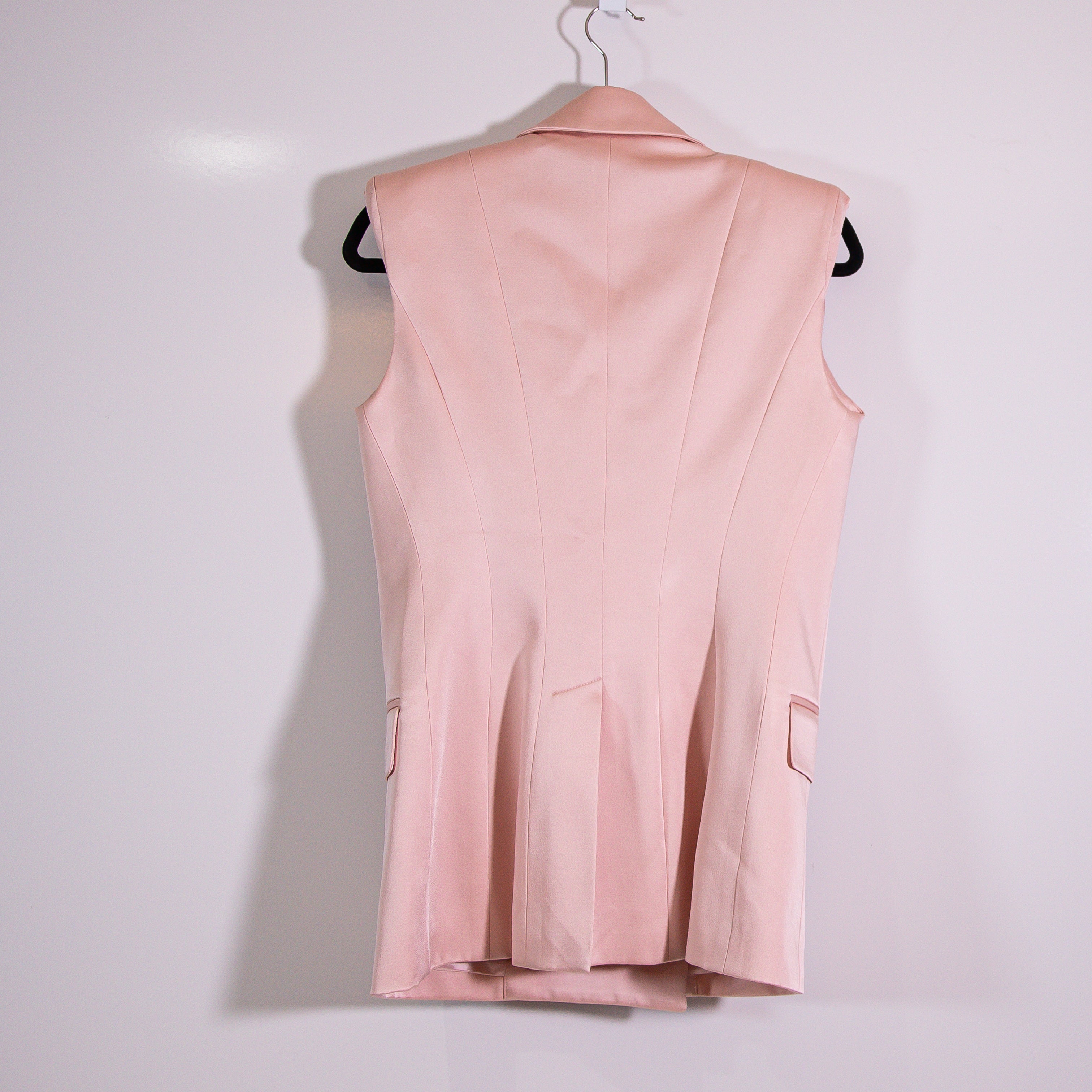 NEW Nina Ricci Double Breasted Collared Sleeveless Crepe Satin Jacket Vest Blush