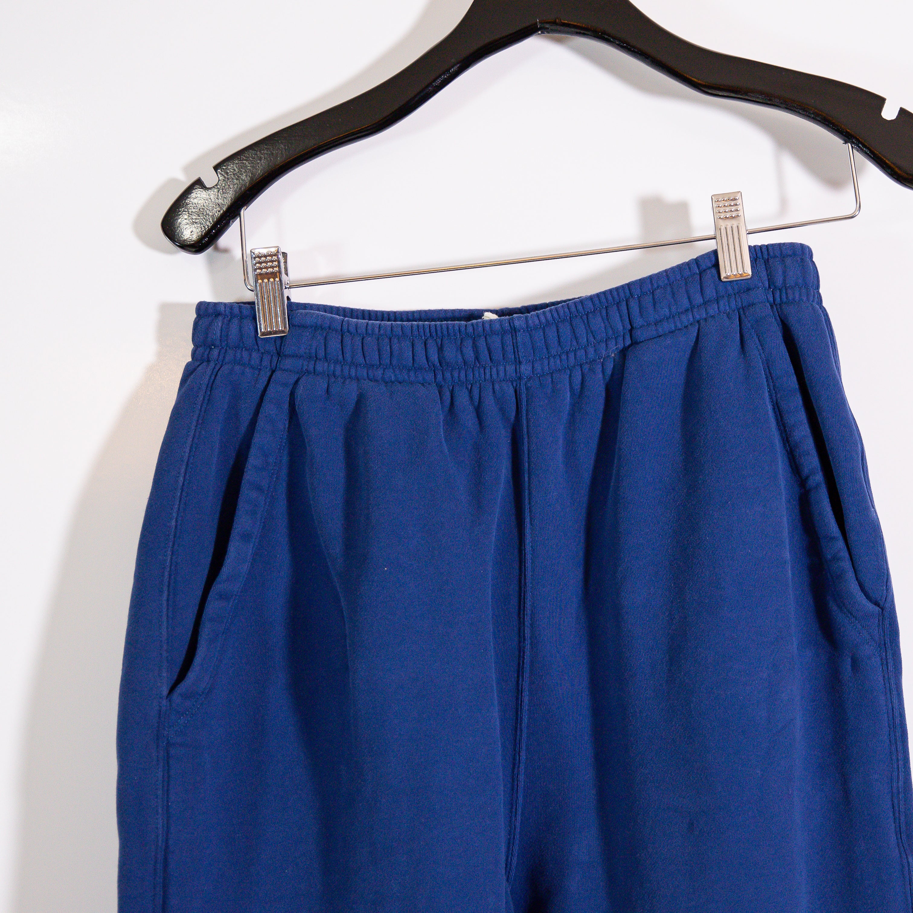 Bode Women's Cotton Fleece Lined Mid Rise Ankle Crop Joggers Pants Navy Blue S