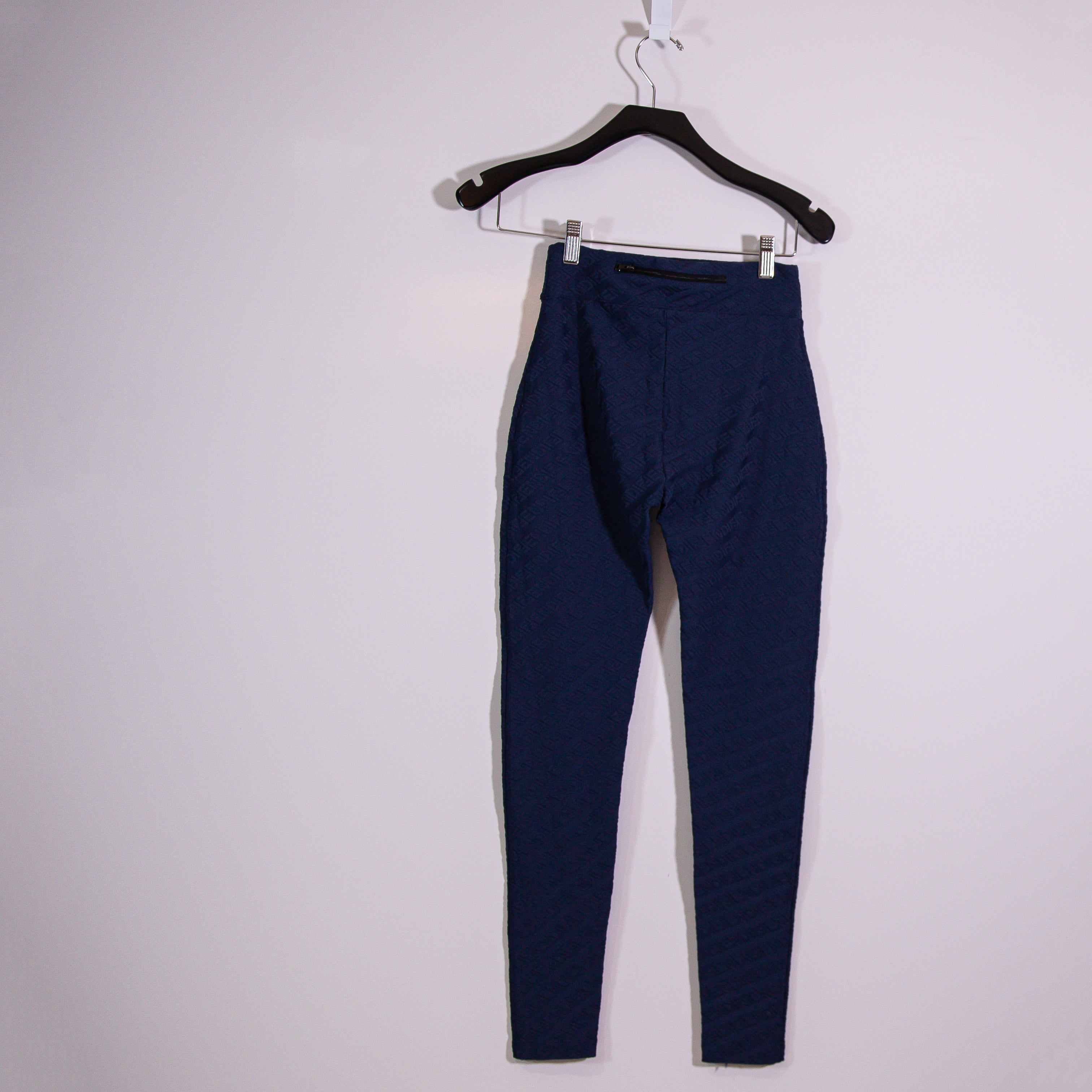 Fendi Women's Blue Logo Embossed Textured High Rise Athletic Work Out Leggings S