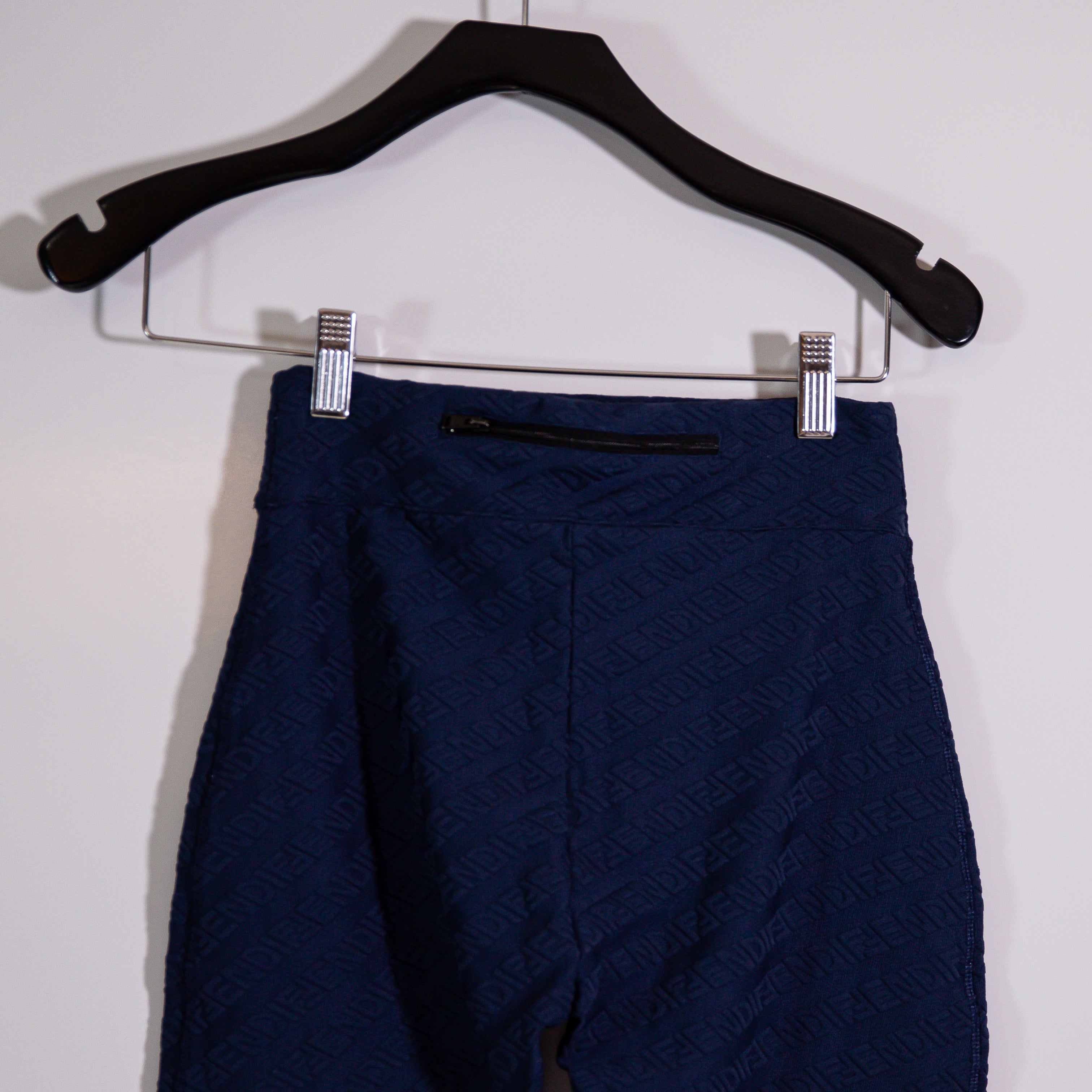 Fendi Women's Blue Logo Embossed Textured High Rise Athletic Work Out Leggings S