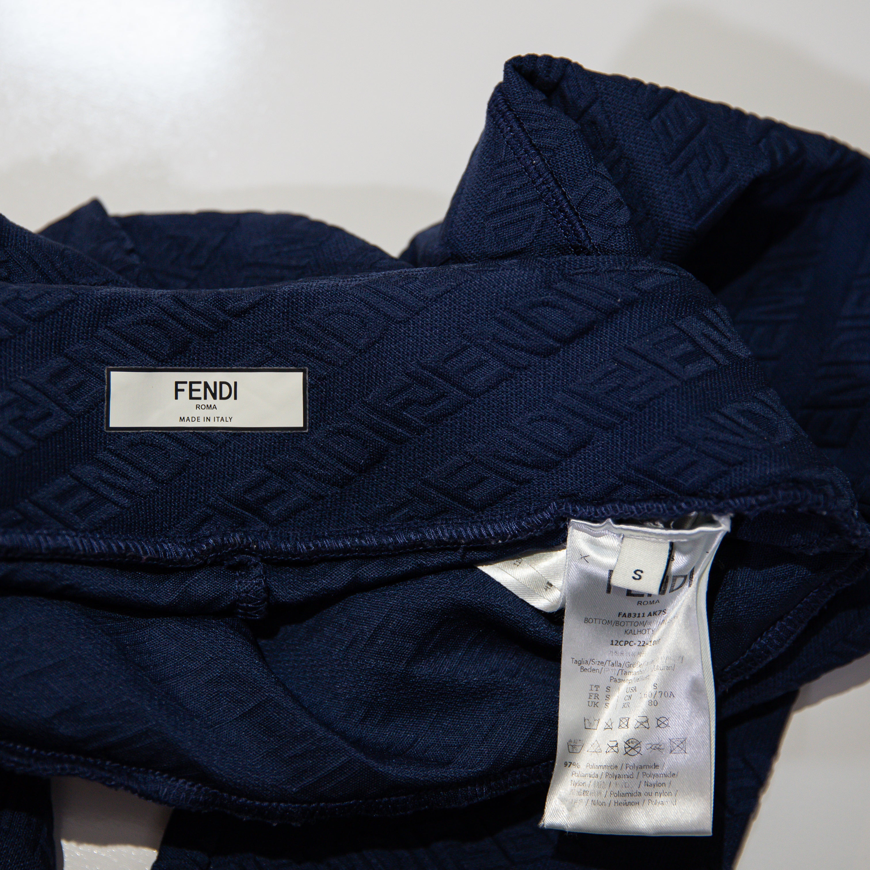 Fendi Women's Blue Logo Embossed Textured High Rise Athletic Work Out Leggings S