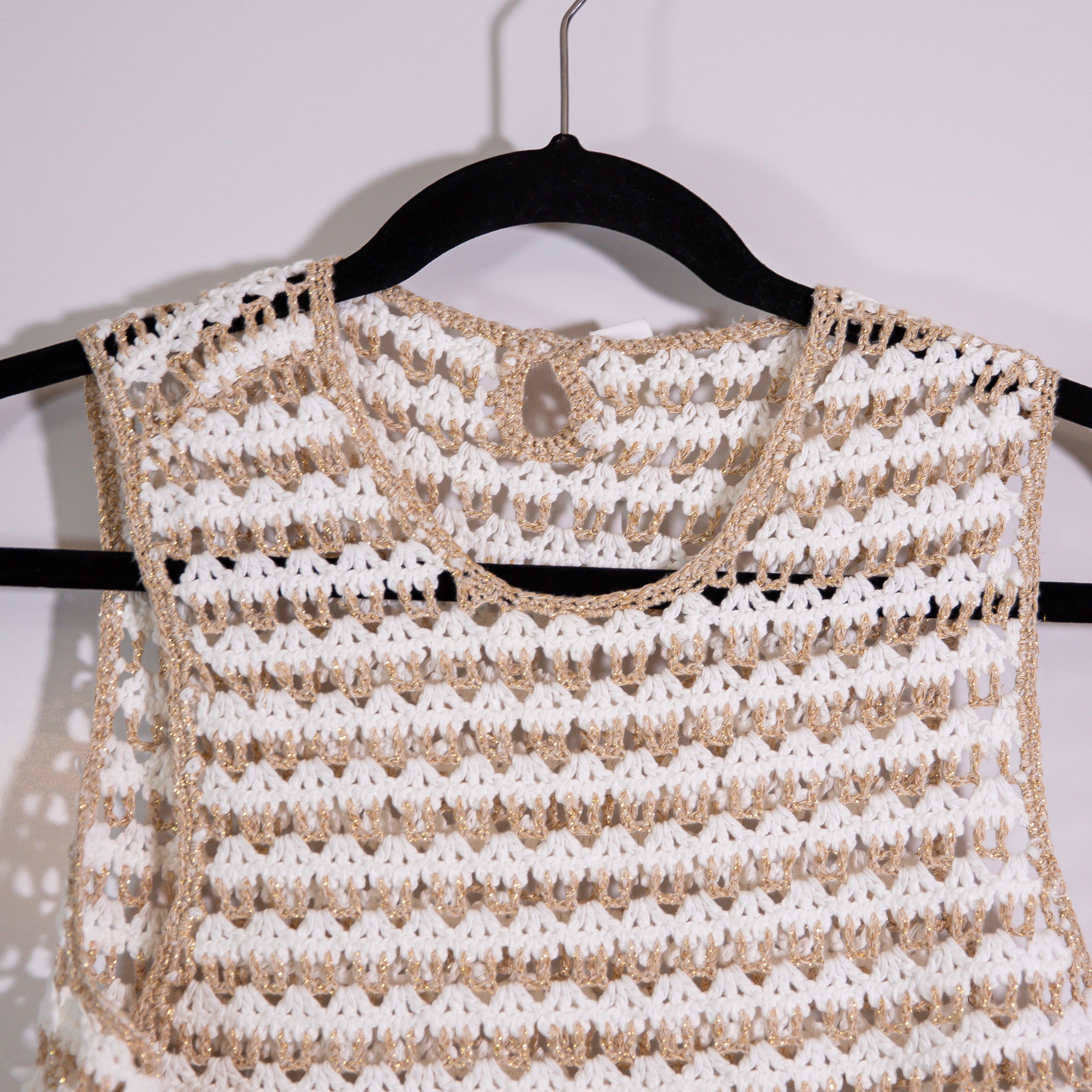 Zimmermann Tallow Cotton Crochet Knit Stretch Cropped Gold Stripe Tank Top 0