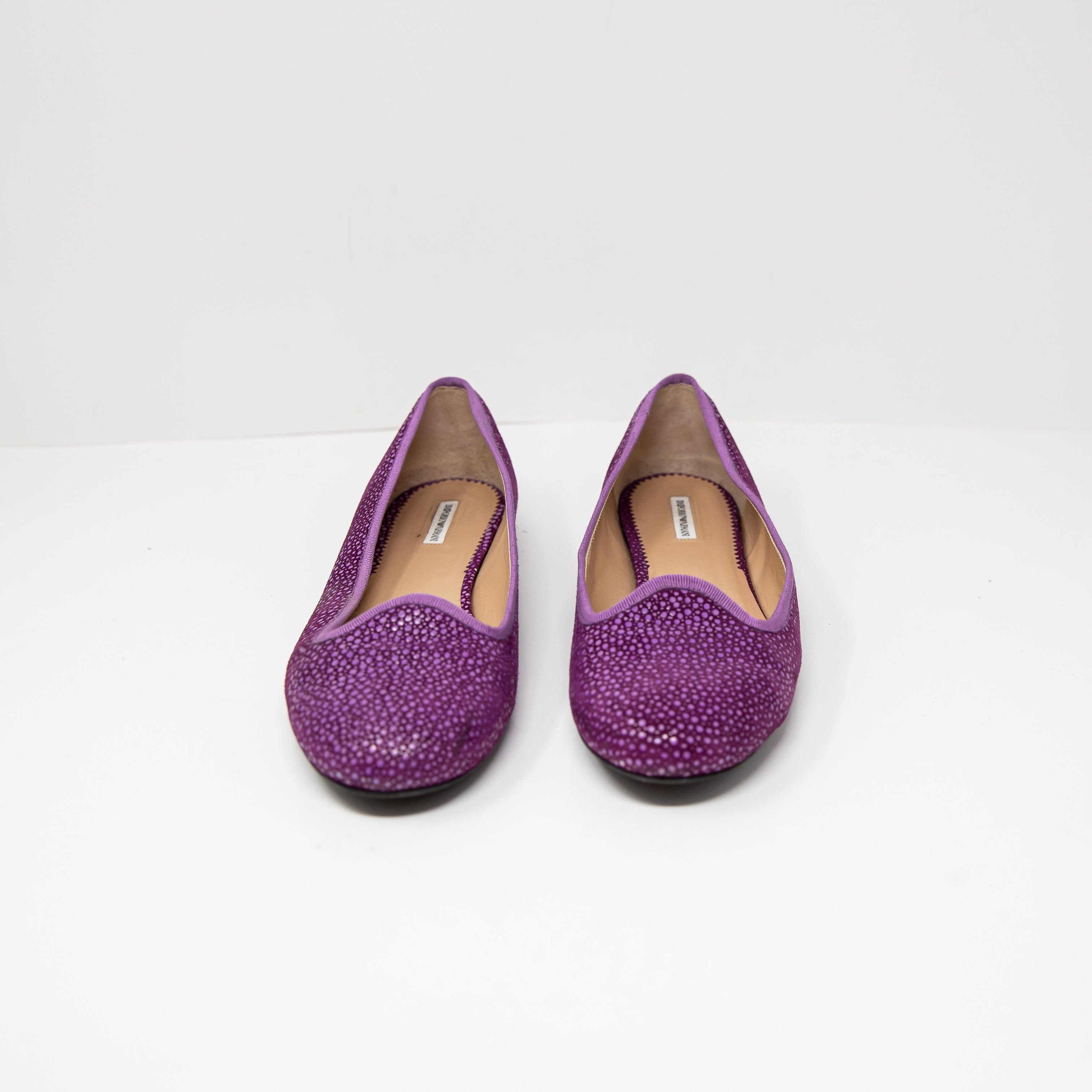 Emporio Armani Genuine Suede Leather Textured Round Toe Slip On Ballet Flats 10