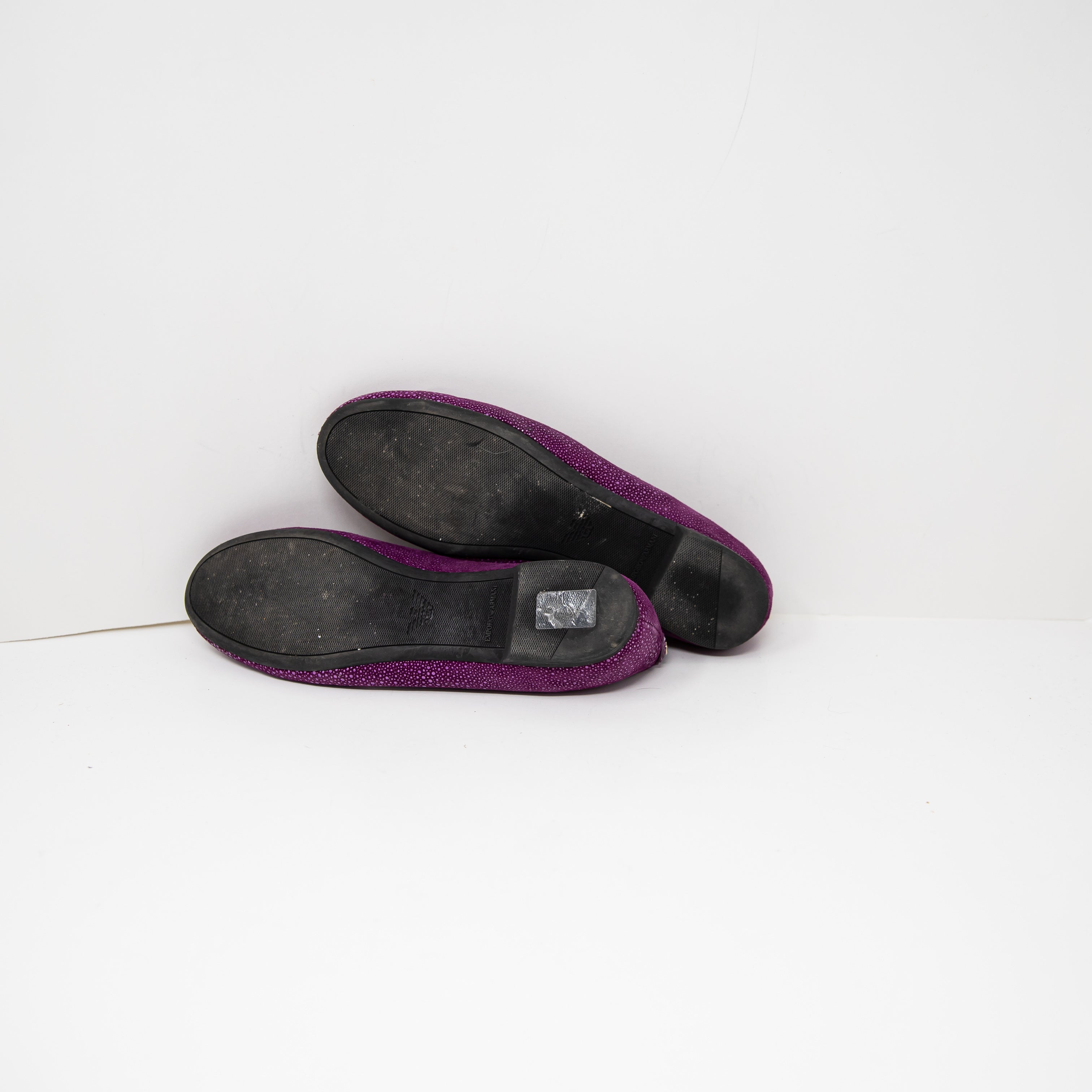 Emporio Armani Genuine Suede Leather Textured Round Toe Slip On Ballet Flats 10