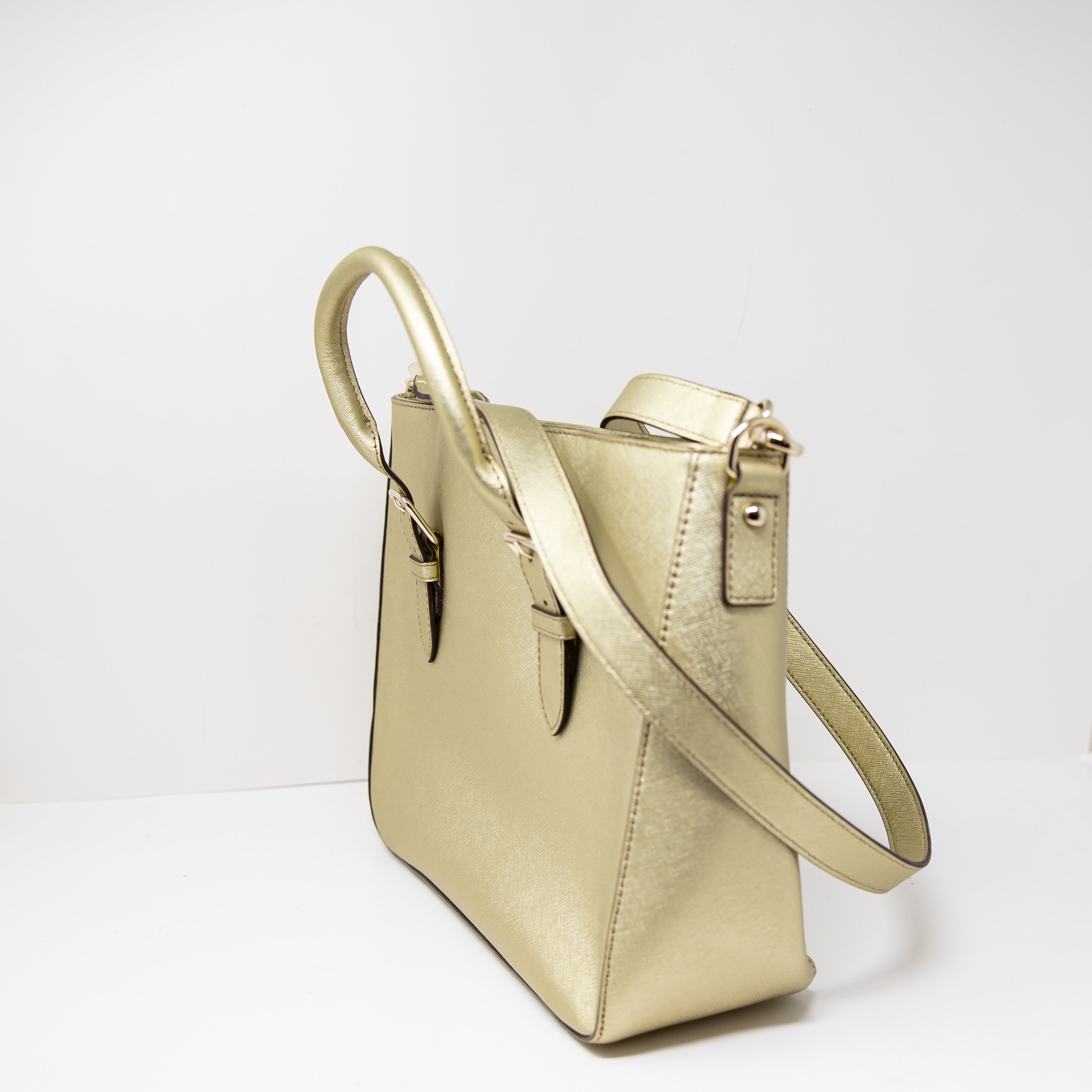 Kate Spade Cove Street Goldie Textured Leather Crossbody Tote Bag Purse Gold