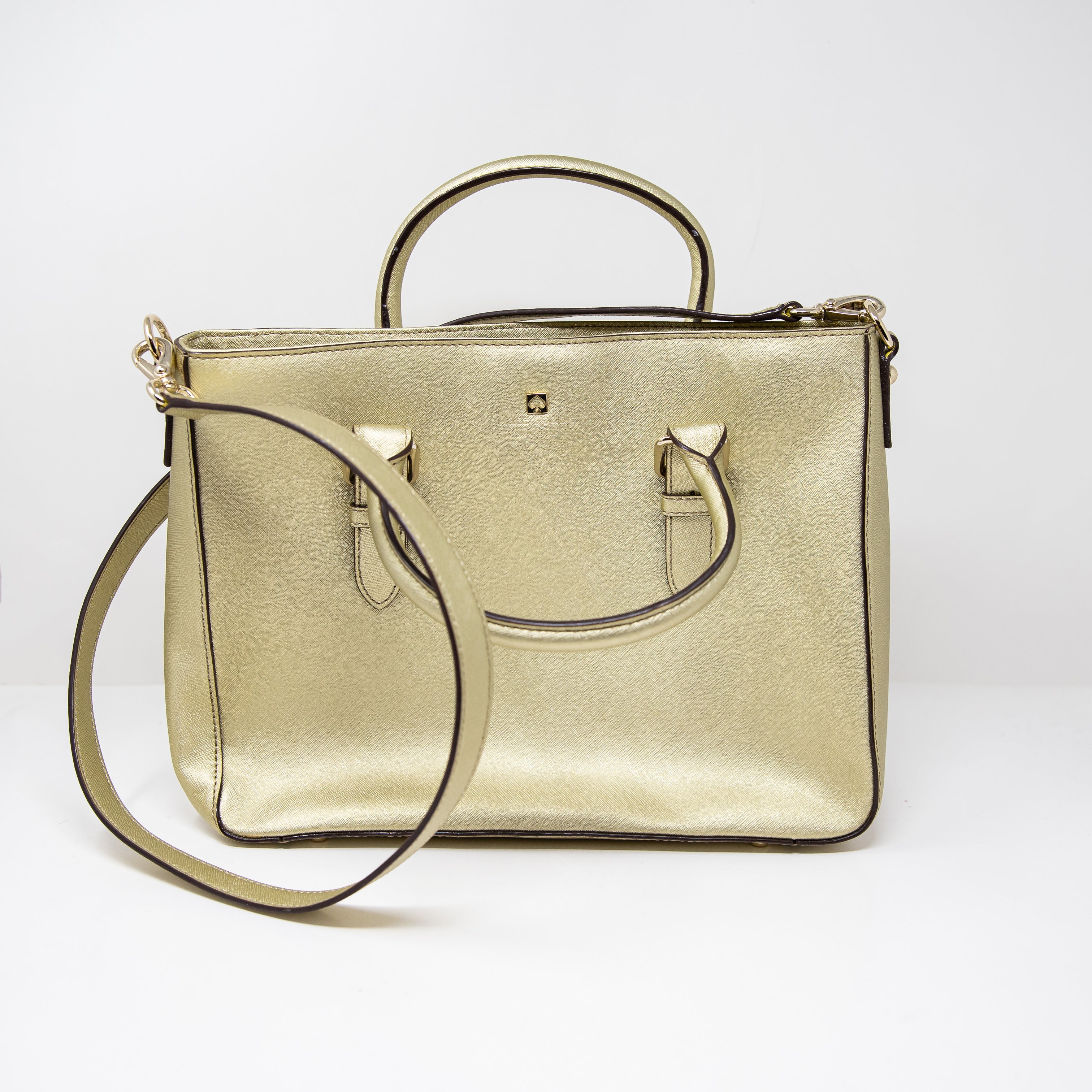 Kate Spade Cove Street Goldie Textured Leather Crossbody Tote Bag Purse Gold