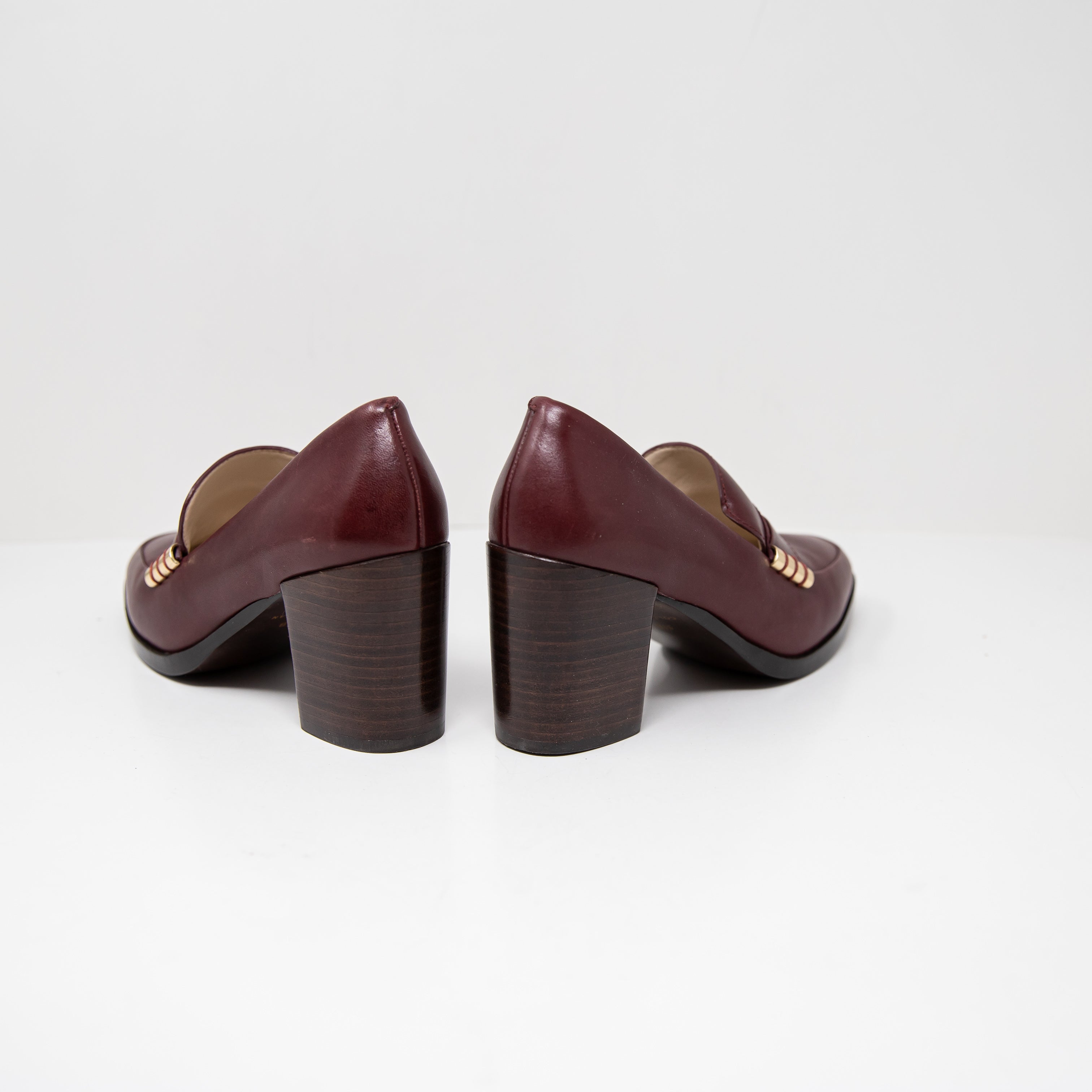 NEW Cole Haan Mazie Genuine Leather Slip On Loafer Heels Tawny Port Brown Shoes