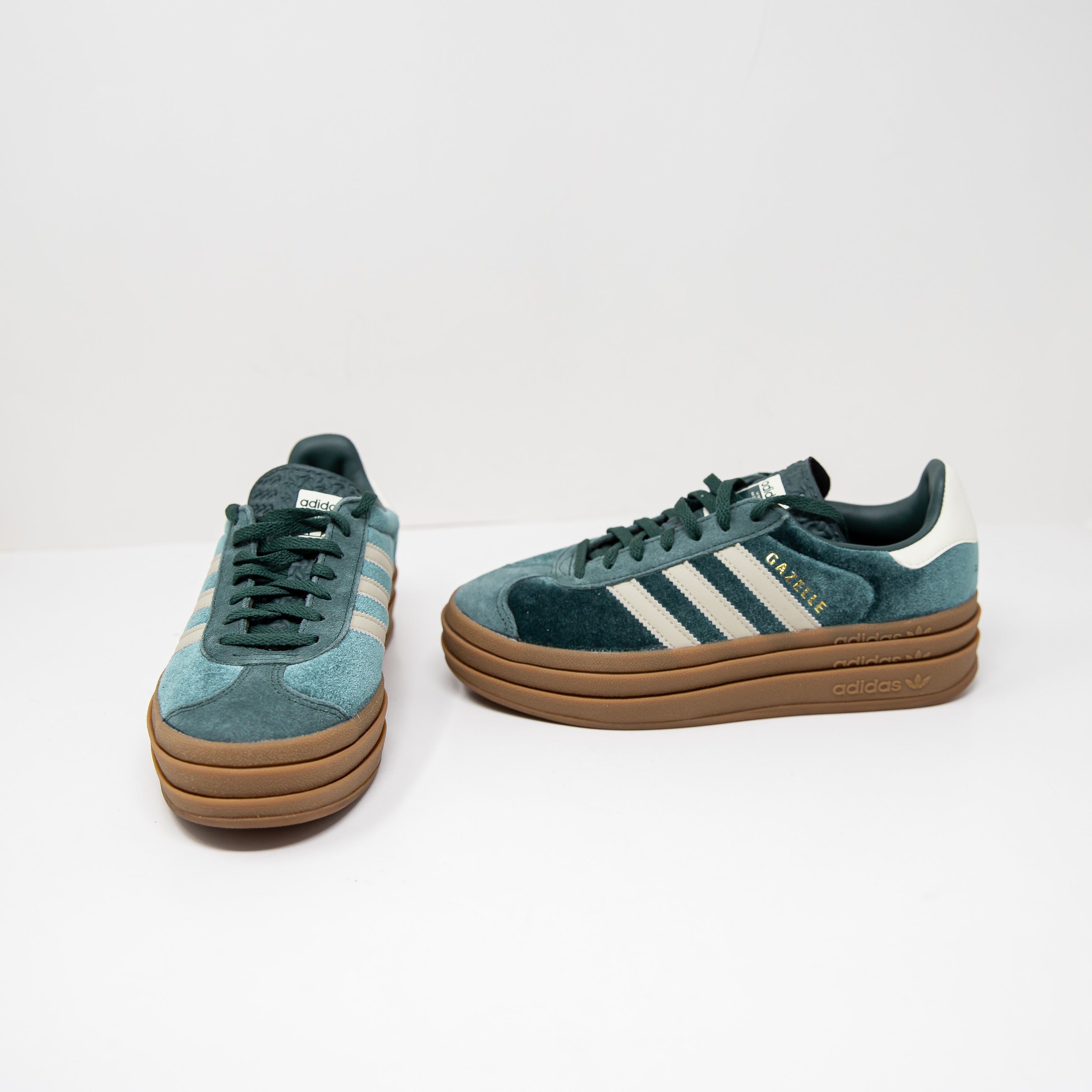 Adidas Originals Women's Gazelle Bold Mineral Green Velvet Putty Grey Sneakers 6